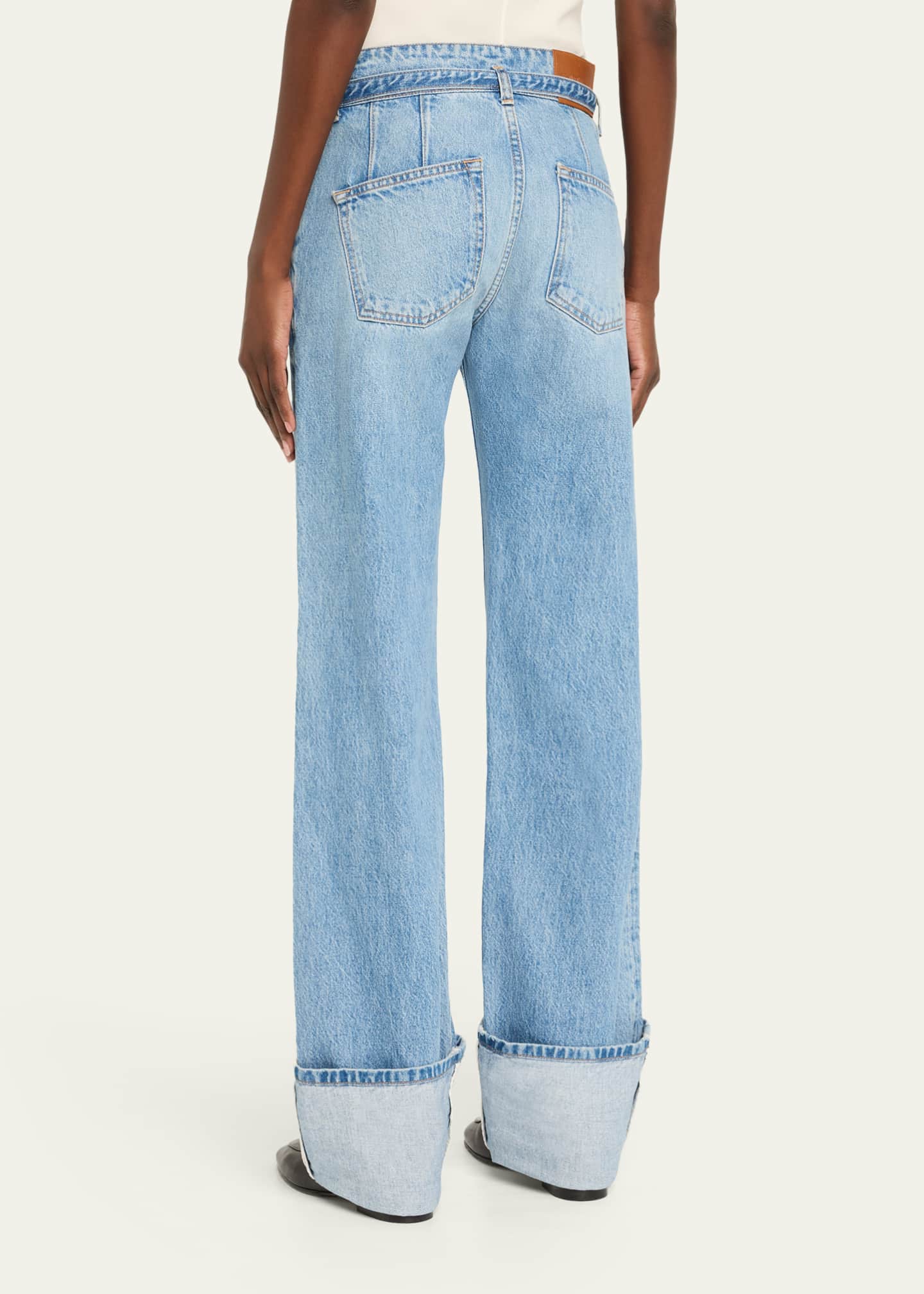 Brandon Maxwell Alexa Belted Wide-Leg Cuffed Jeans Image 3 of 5