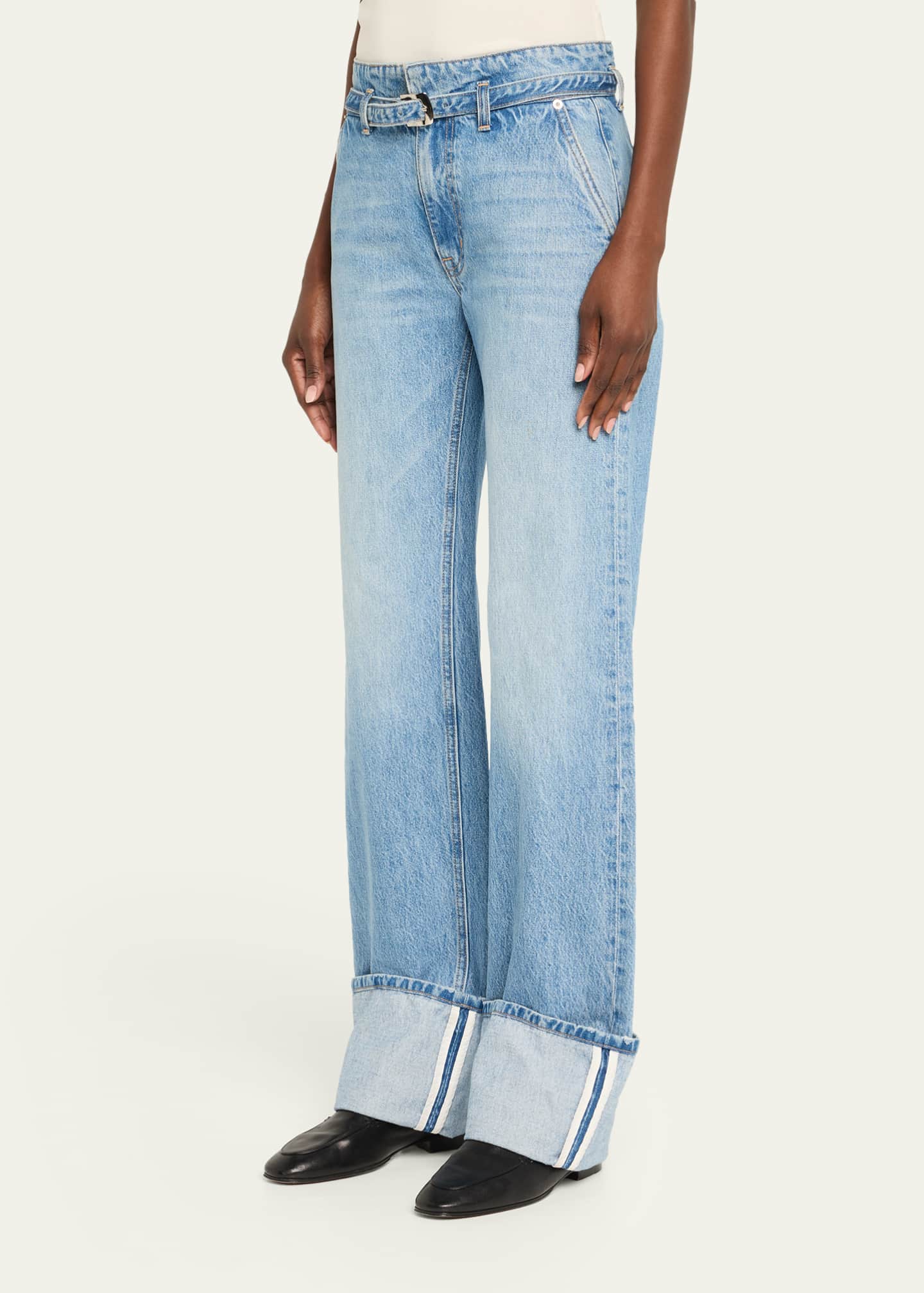 Brandon Maxwell Alexa Belted Wide-Leg Cuffed Jeans Image 4 of 5