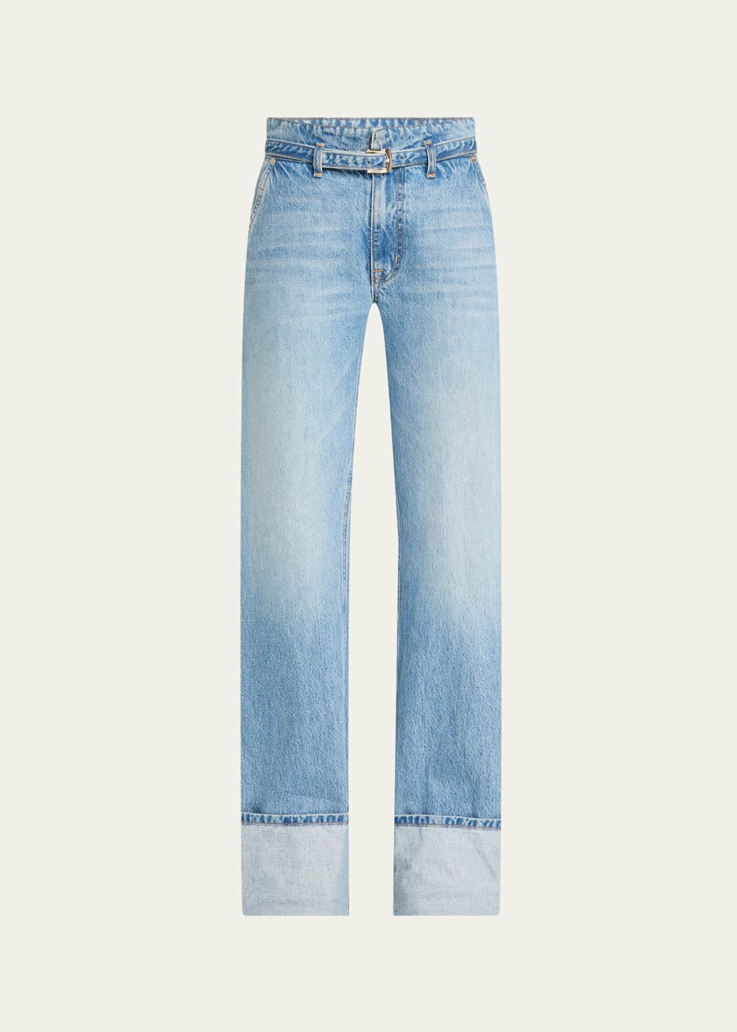Brandon Maxwell Alexa Belted Wide-Leg Cuffed Jeans Image 1 of 5
