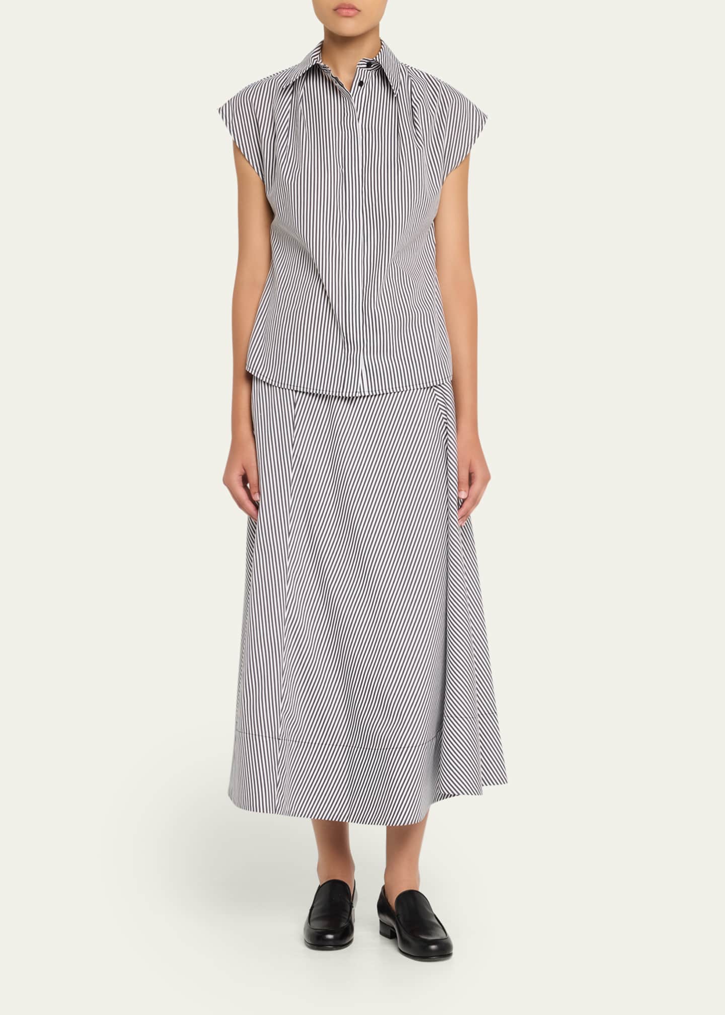 Brandon Maxwell Knox Striped Low-Slung Midi Circle Skirt Image 2 of 5