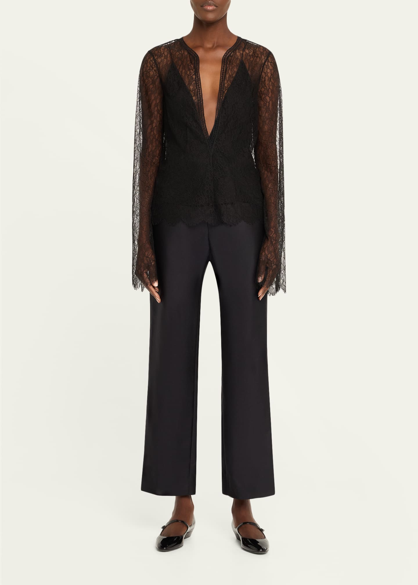 Brandon Maxwell Eloise Plunging Lace Long-Sleeve Top Image 2 of 5