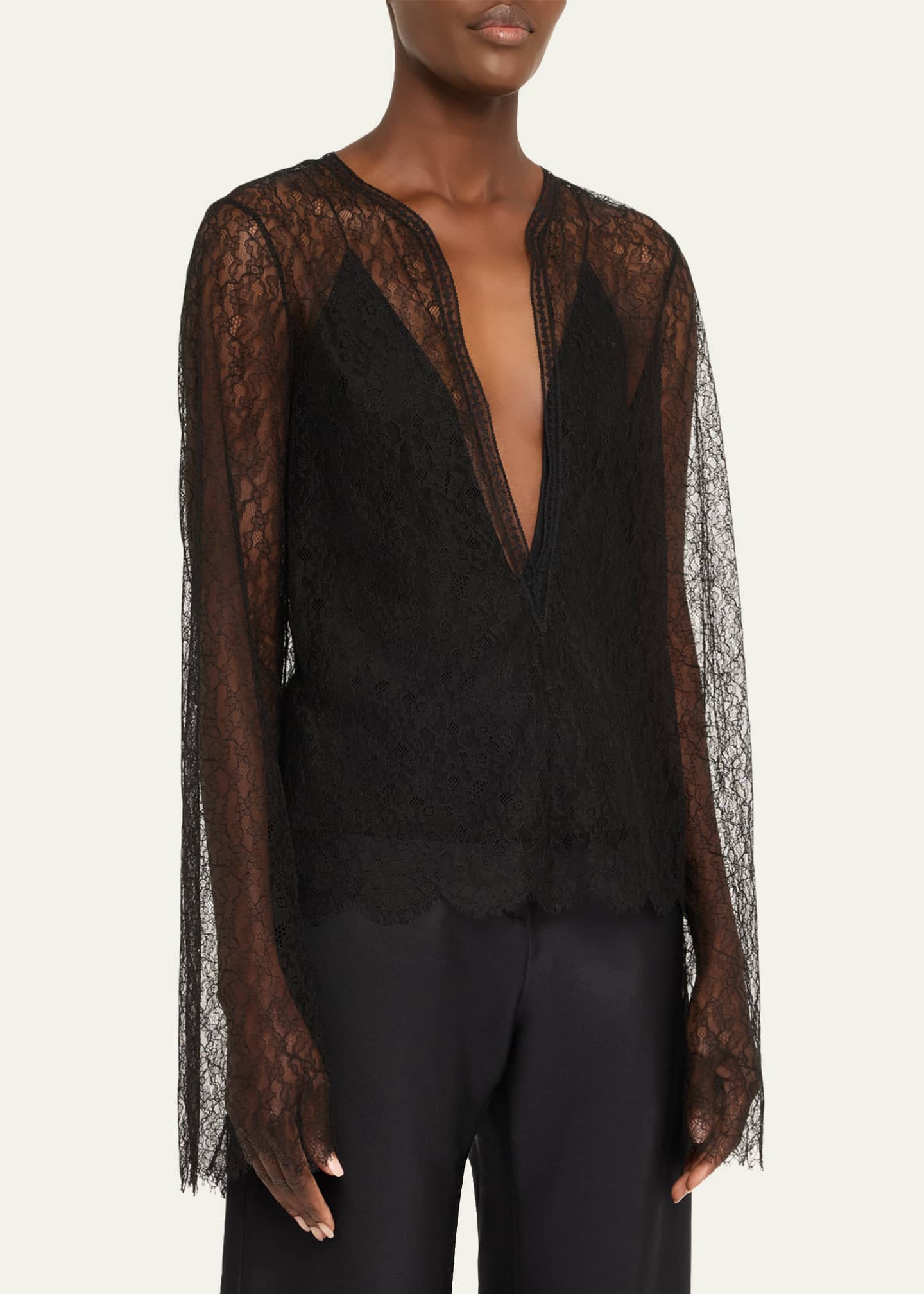 Brandon Maxwell Eloise Plunging Lace Long-Sleeve Top Image 4 of 5