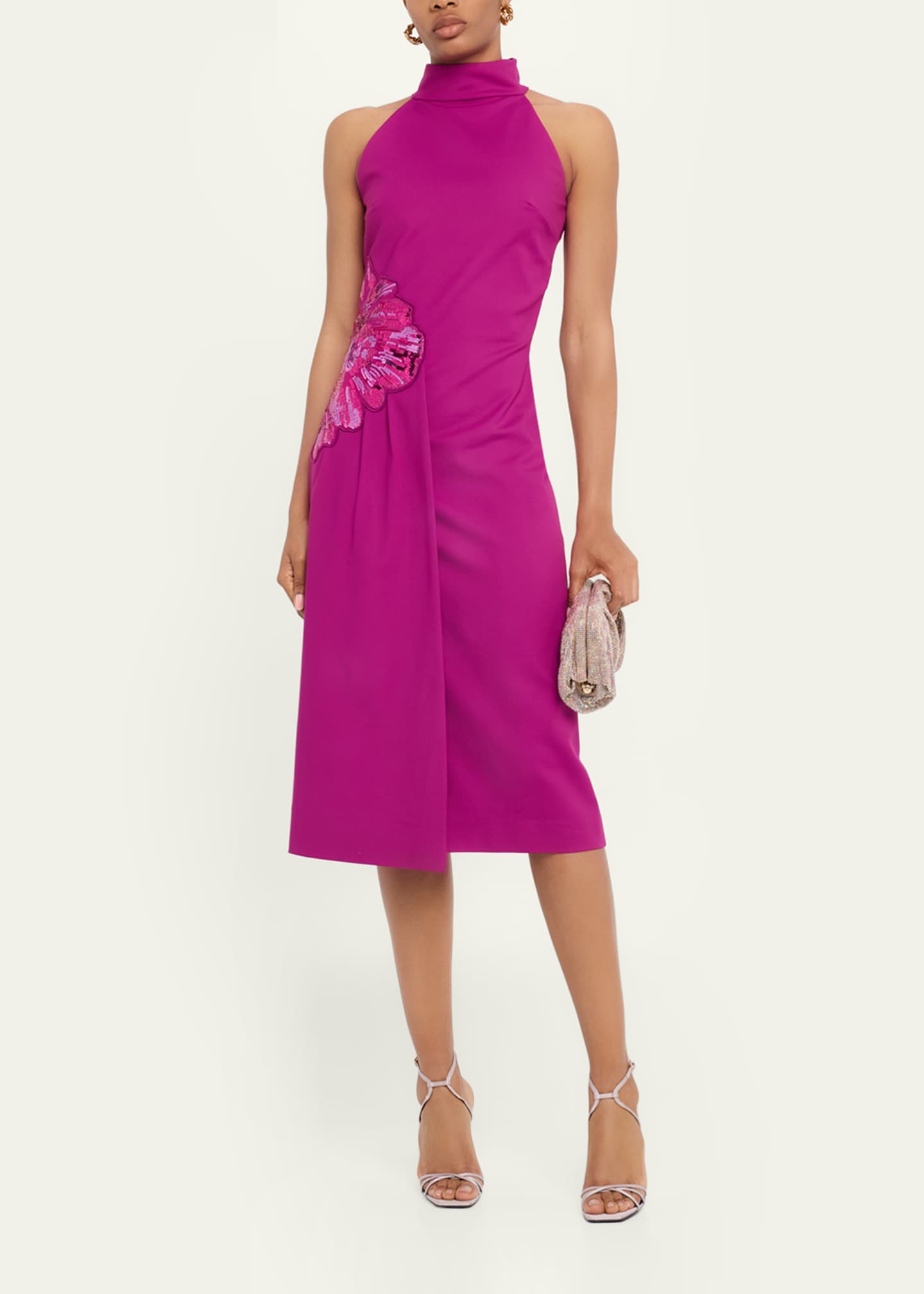 Chiara Boni La Petite Robe Sequin Floral Applique Halter Midi Dress -  Bergdorf Goodman