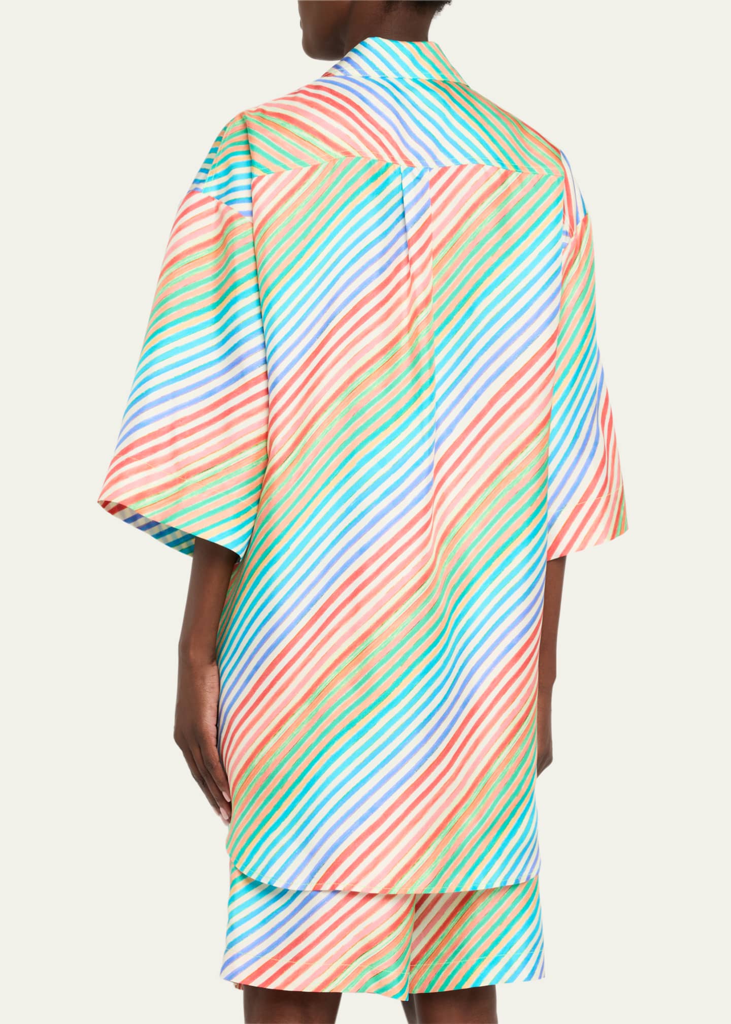 CHRISTOPHER JOHN ROGERS Crayon Stripe Jumbo Short Sleeve Silk Shirt Image 3 of 5