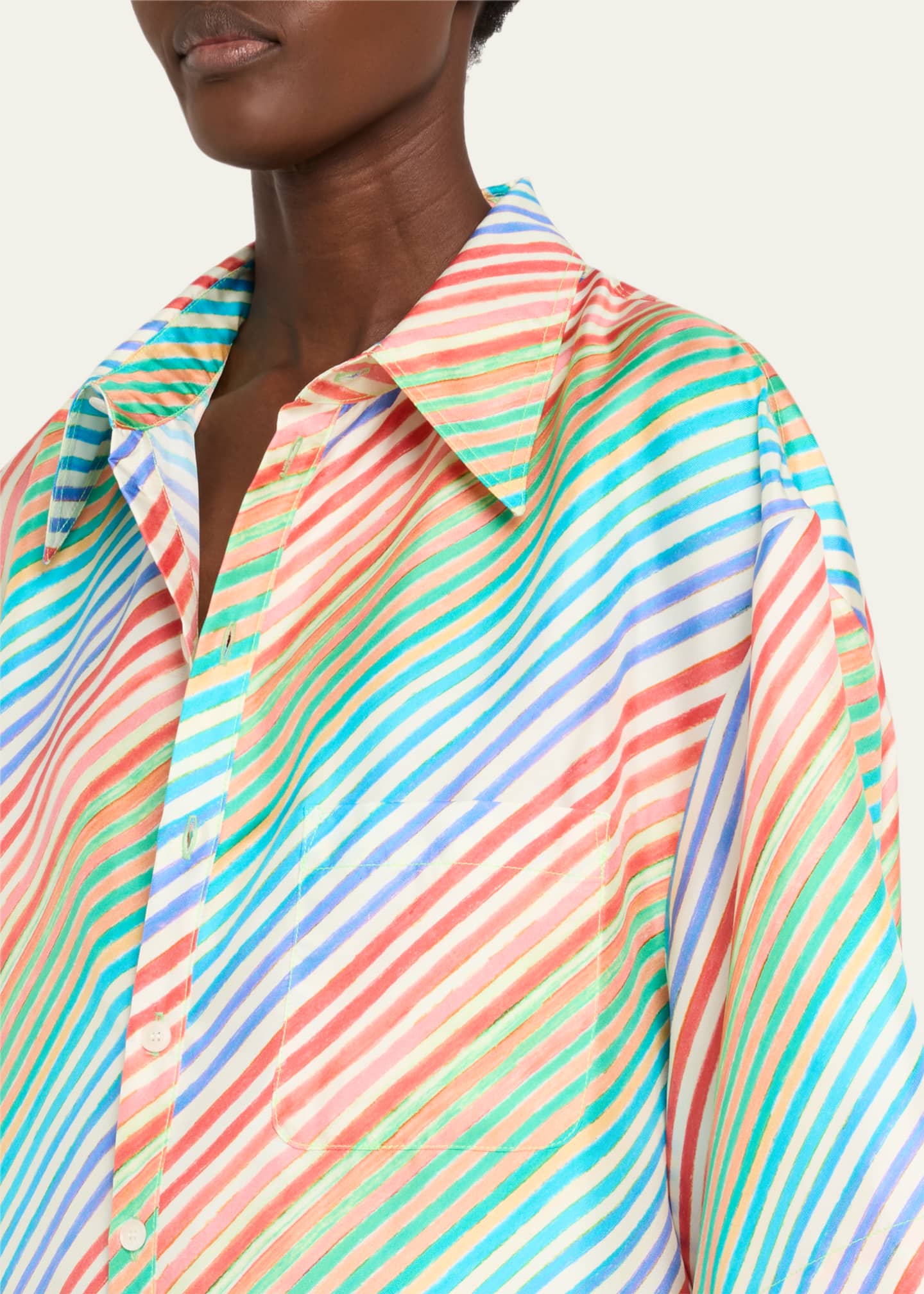 CHRISTOPHER JOHN ROGERS Crayon Stripe Jumbo Short Sleeve Silk Shirt Image 5 of 5