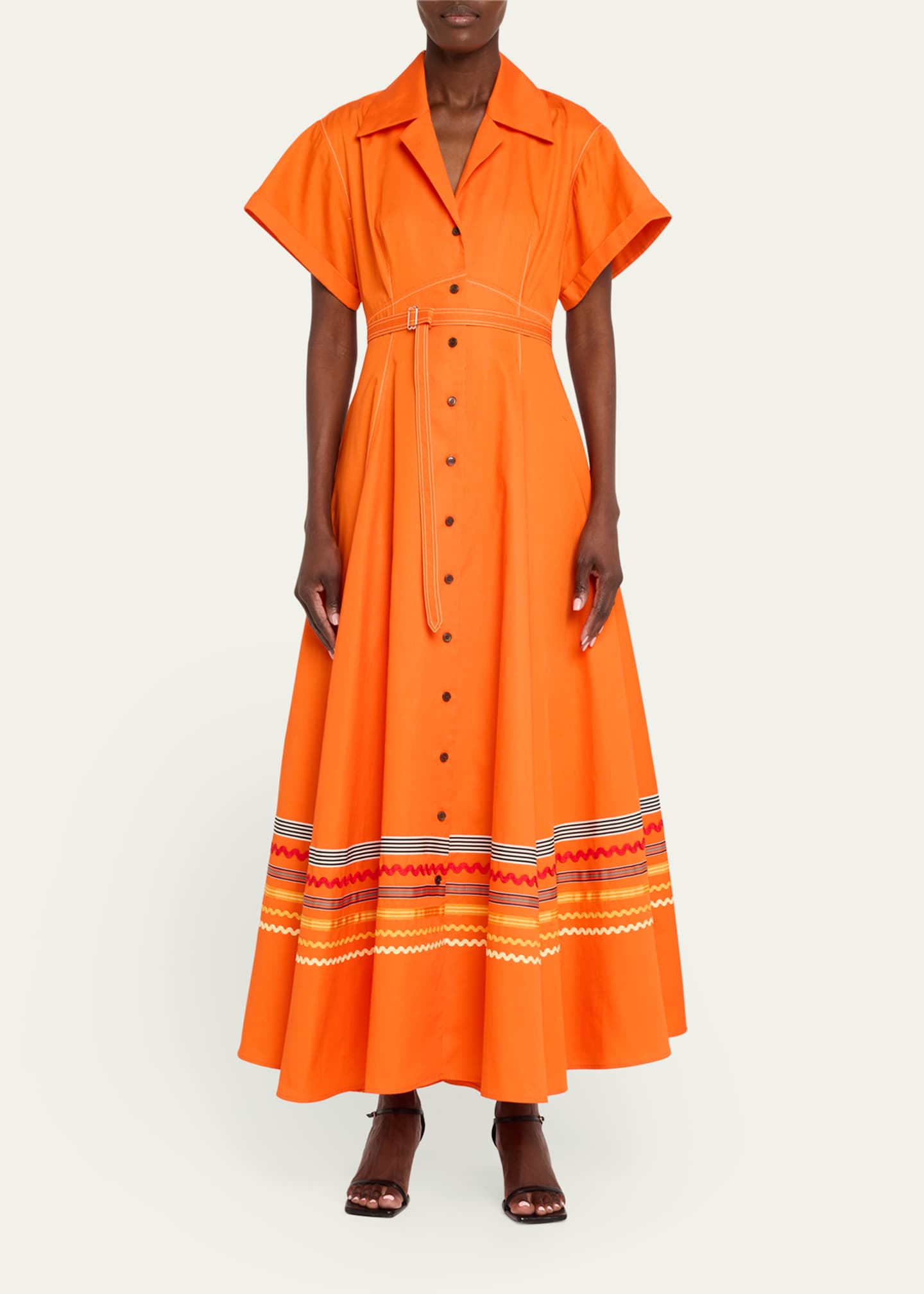 CHRISTOPHER JOHN ROGERS Embroidered Short Sleeve Belted Shirtdress Image 2 of 5