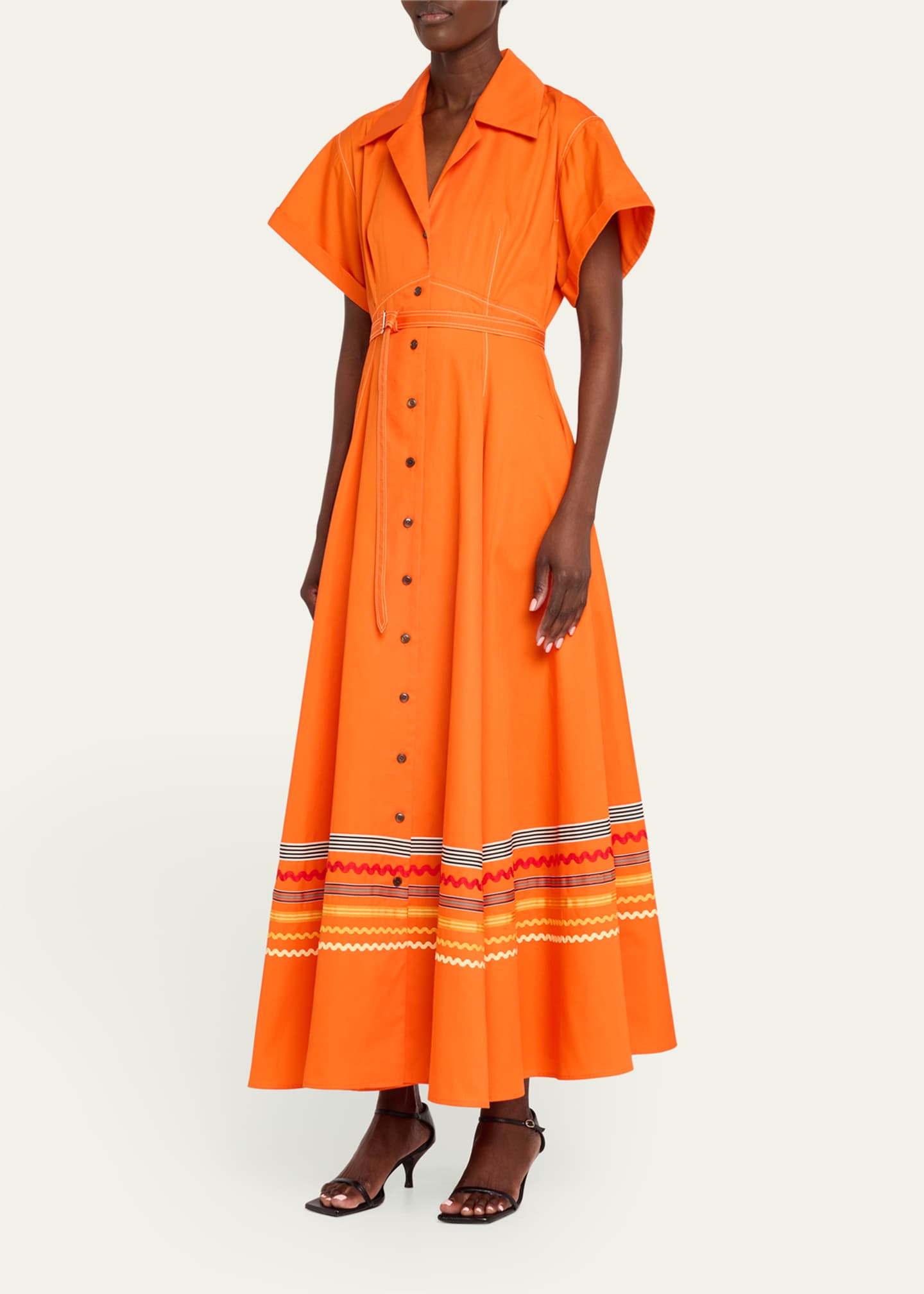 CHRISTOPHER JOHN ROGERS Embroidered Short Sleeve Belted Shirtdress Image 4 of 5