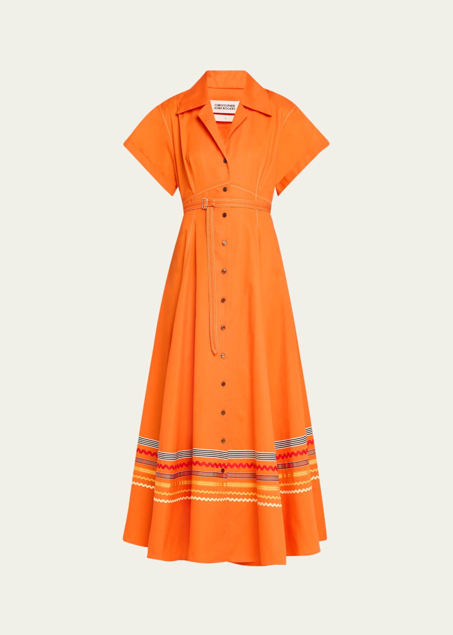 CHRISTOPHER JOHN ROGERS Embroidered Short Sleeve Belted Shirtdress Image 1 of 5
