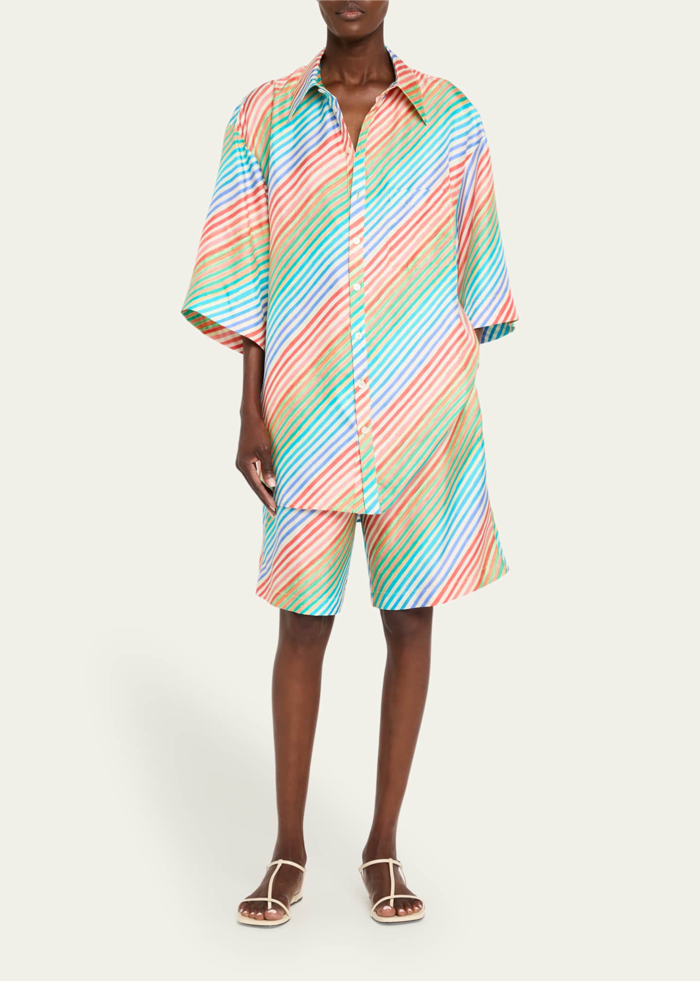 CHRISTOPHER JOHN ROGERS Crayon Stripe Silk Bias Shorts Image 2 of 5