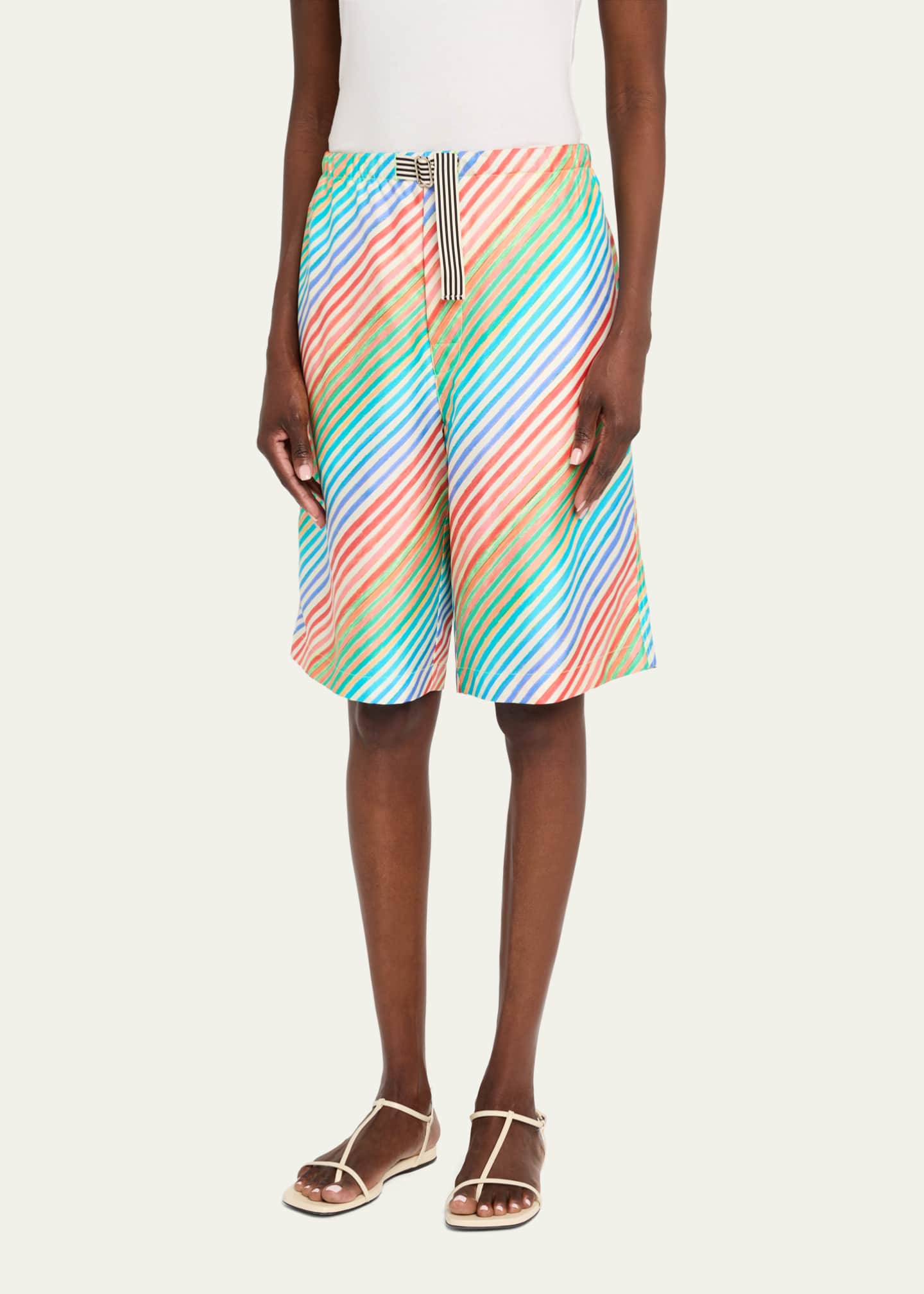 CHRISTOPHER JOHN ROGERS Crayon Stripe Silk Bias Shorts Image 4 of 5