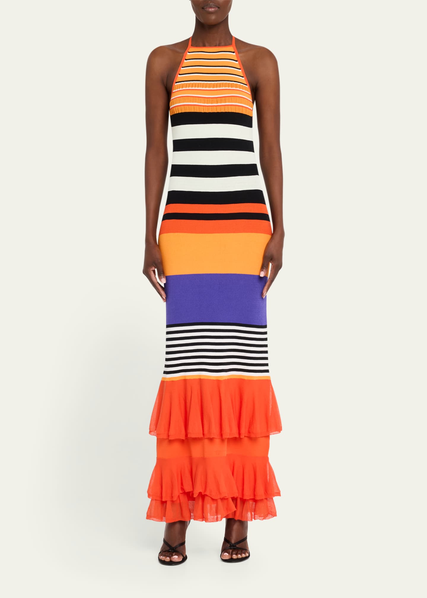 CHRISTOPHER JOHN ROGERS Striped Halter Neck Ruffle Dress Image 2 of 5