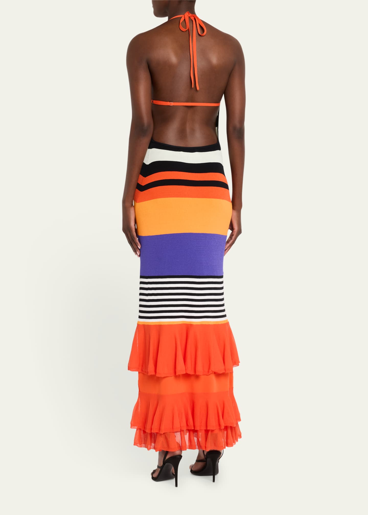 CHRISTOPHER JOHN ROGERS Striped Halter Neck Ruffle Dress Image 3 of 5