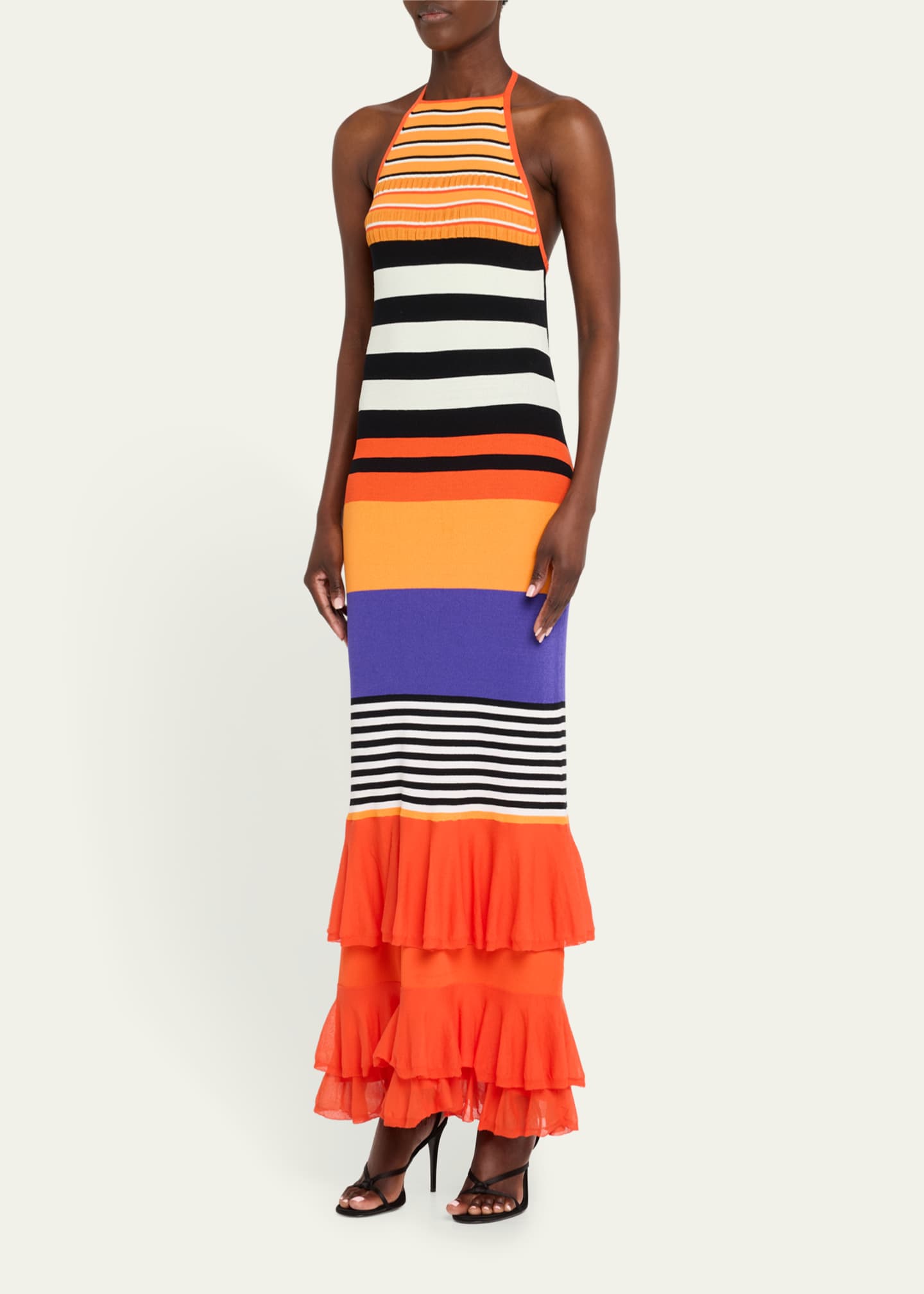 CHRISTOPHER JOHN ROGERS Striped Halter Neck Ruffle Dress Image 4 of 5