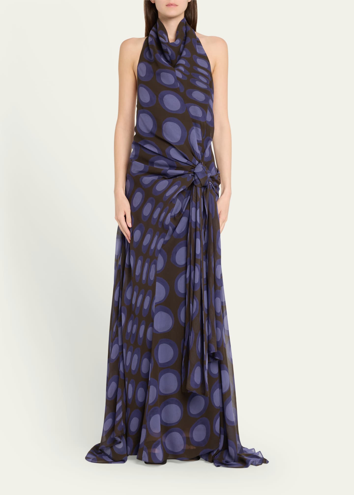 CHRISTOPHER JOHN ROGERS Halter Wiggle Dot Sarong Silk Maxi Dress Image 2 of 5