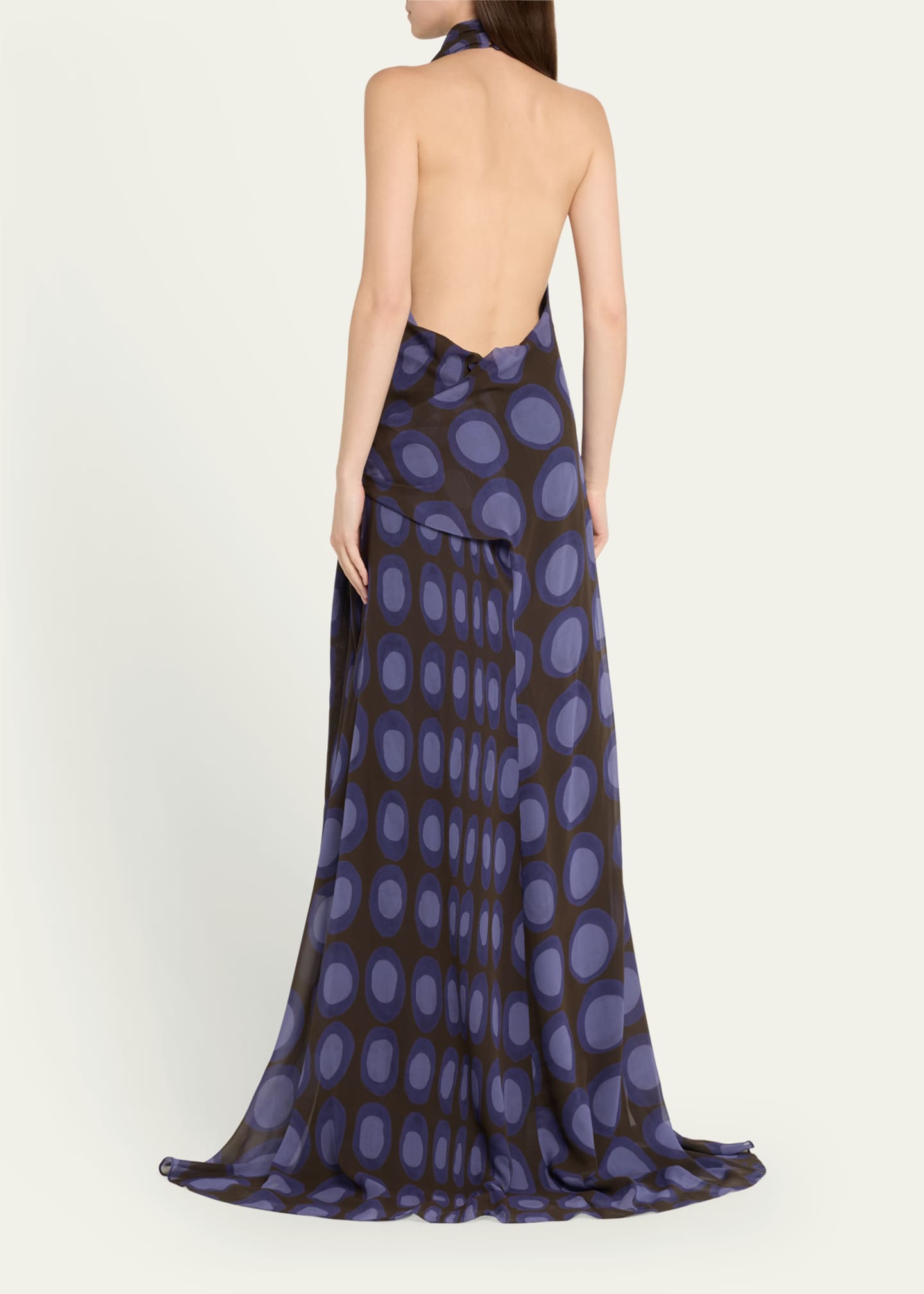 CHRISTOPHER JOHN ROGERS Halter Wiggle Dot Sarong Silk Maxi Dress Image 3 of 5