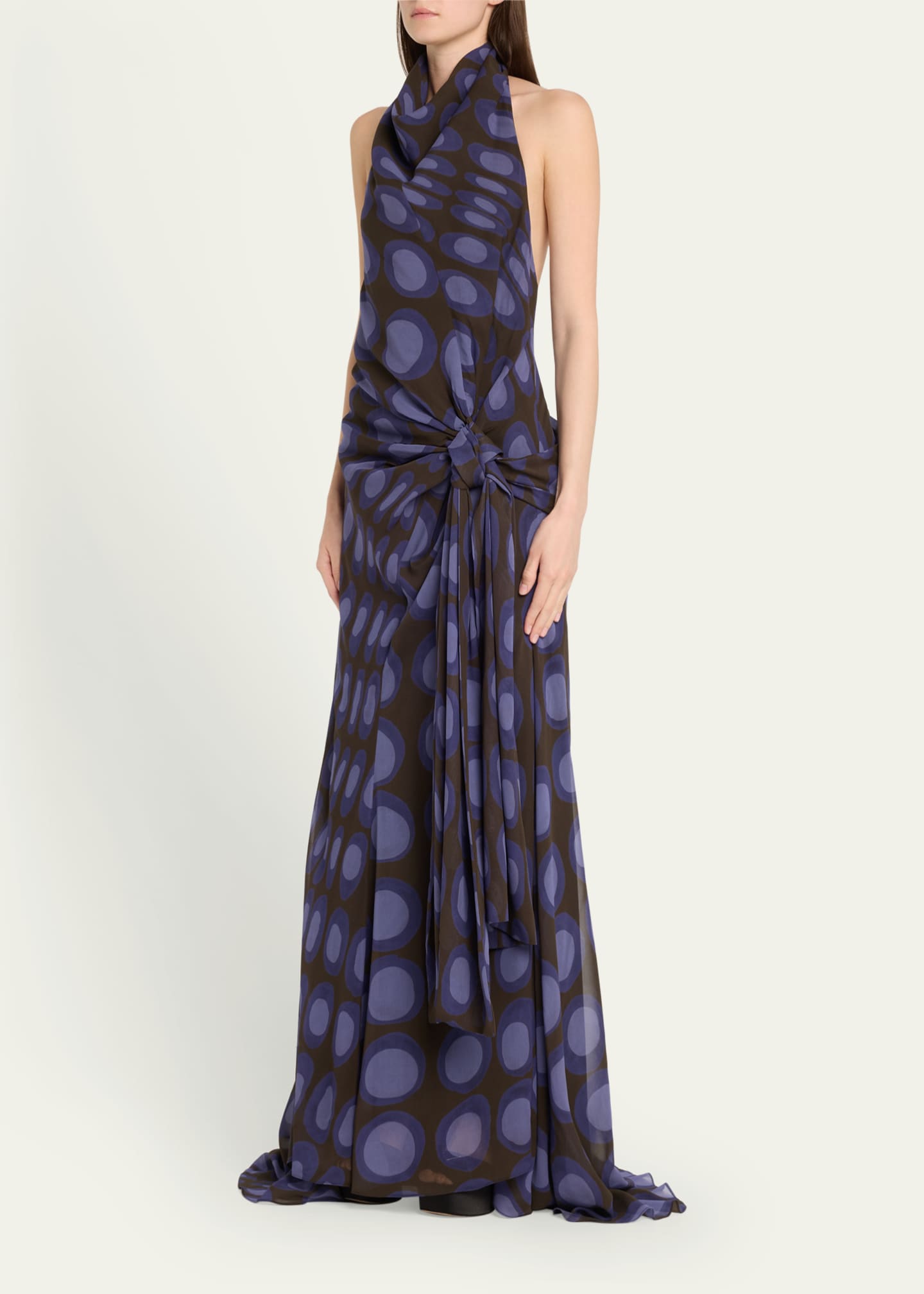 CHRISTOPHER JOHN ROGERS Halter Wiggle Dot Sarong Silk Maxi Dress Image 4 of 5