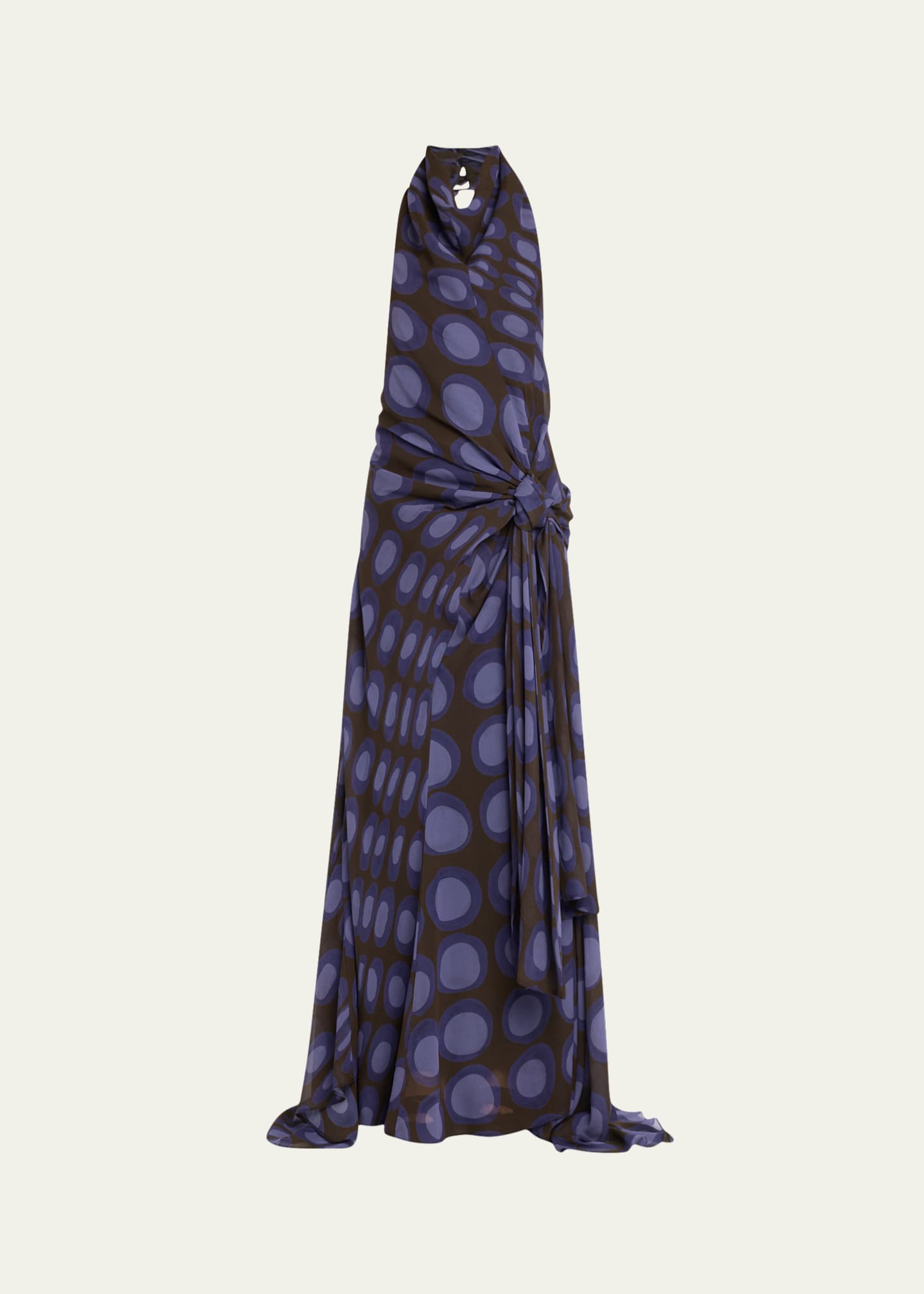 CHRISTOPHER JOHN ROGERS Halter Wiggle Dot Sarong Silk Maxi Dress Image 1 of 5