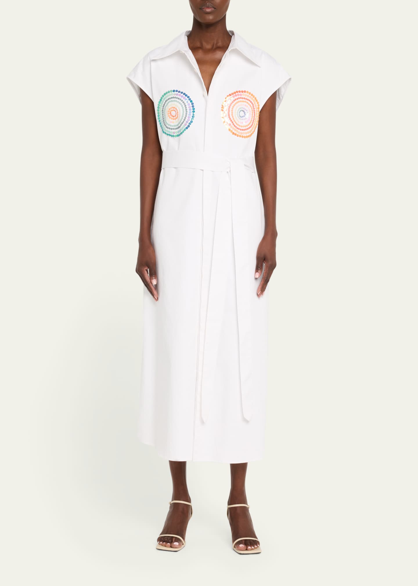 CHRISTOPHER JOHN ROGERS Sequined Sleeveless Belted Shirtdress Image 2 of 5