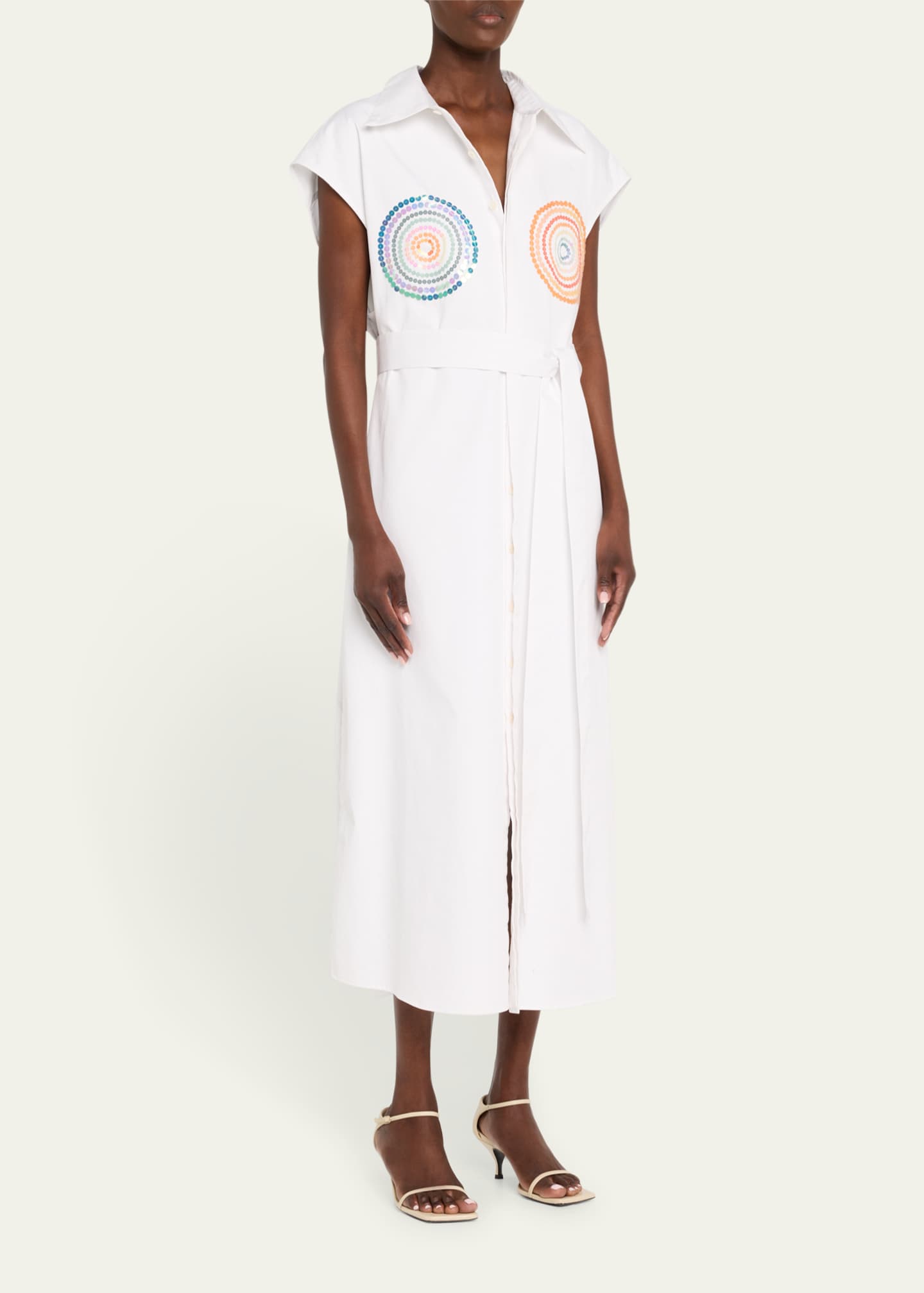 CHRISTOPHER JOHN ROGERS Sequined Sleeveless Belted Shirtdress Image 4 of 5