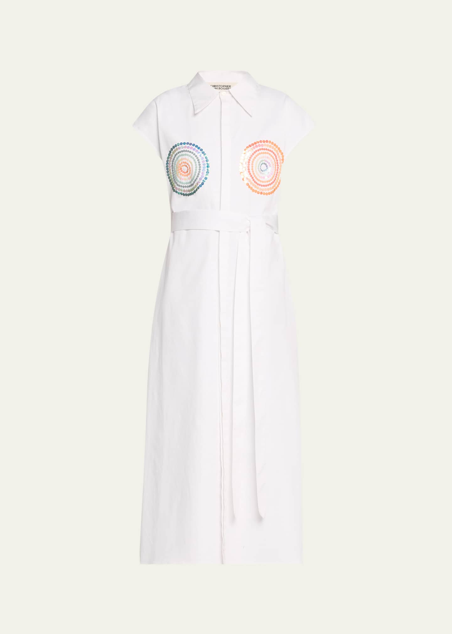 CHRISTOPHER JOHN ROGERS Sequined Sleeveless Belted Shirtdress Image 1 of 5