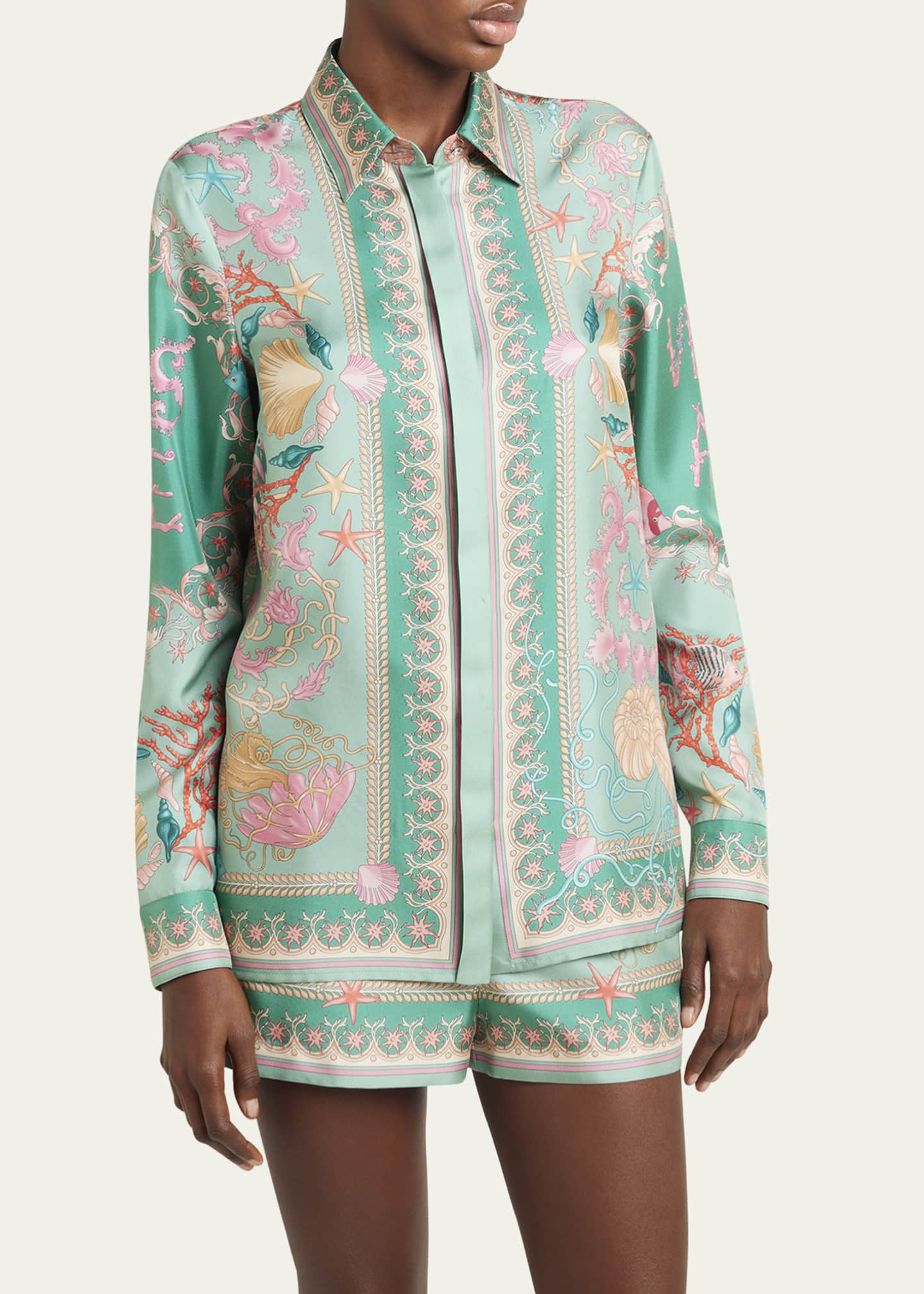 Versace Underwater Barocco Foulard Silk Twill Formal Shirt Image 4 of 5
