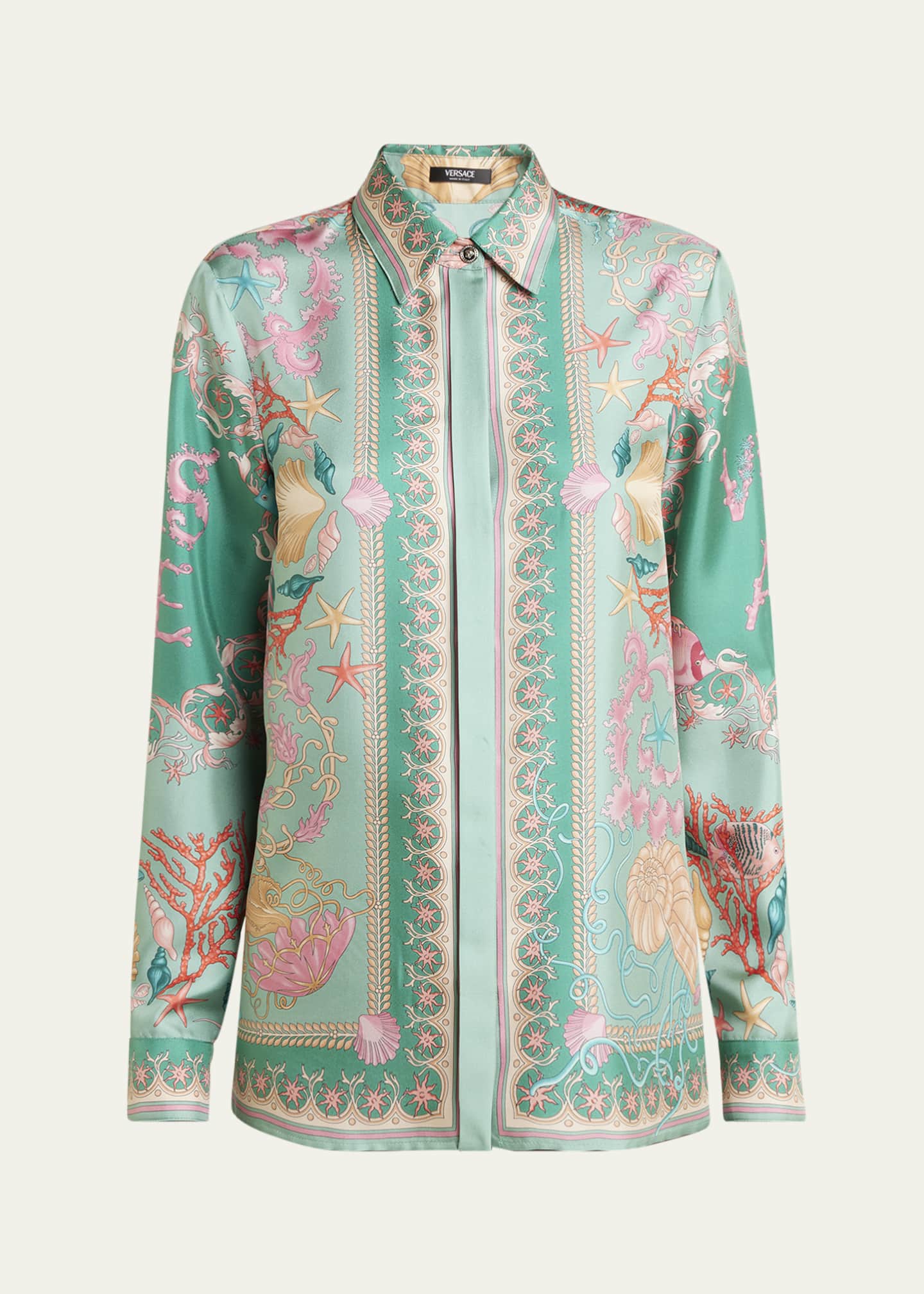 Versace Underwater Barocco Foulard Silk Twill Formal Shirt Image 1 of 5