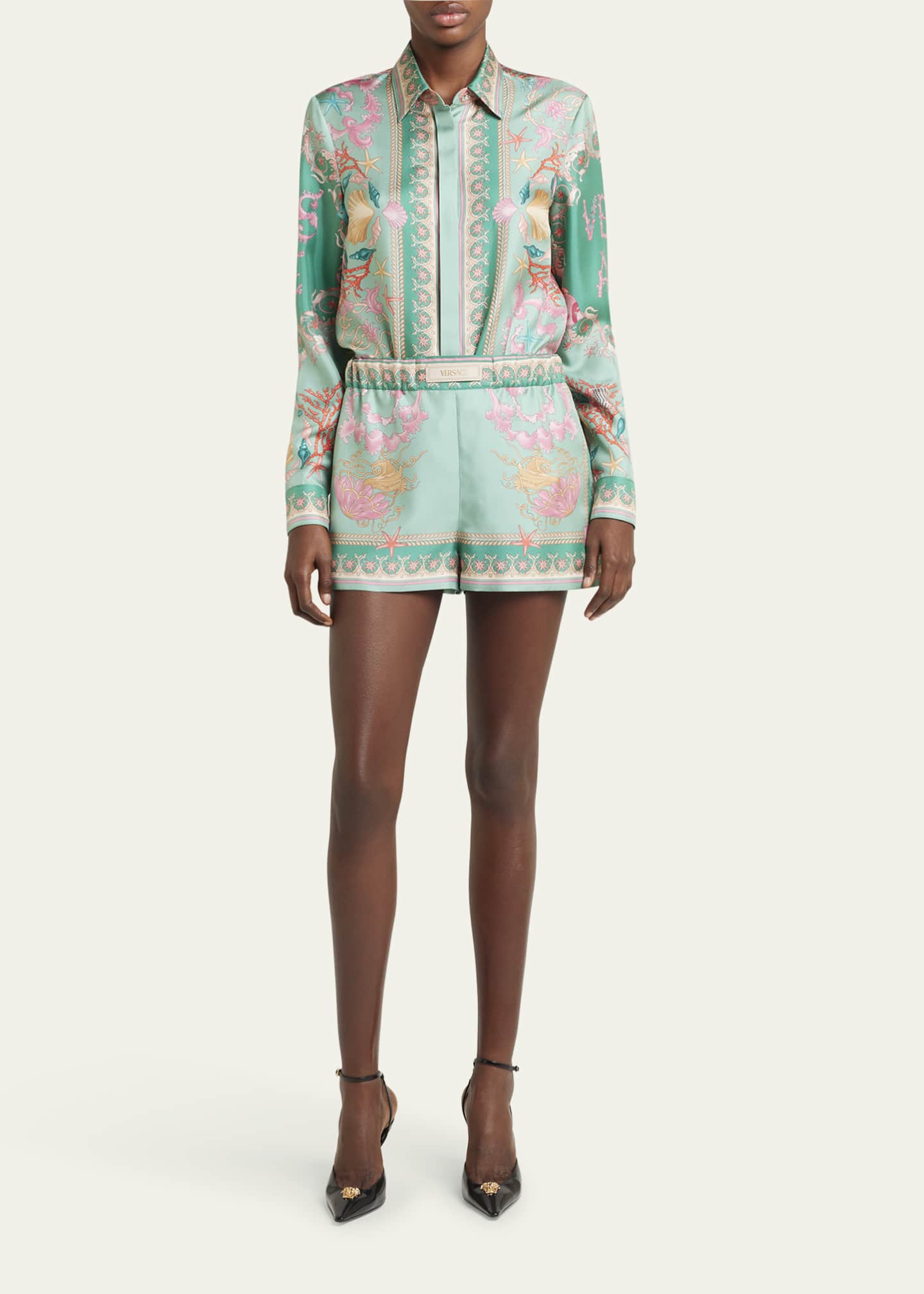 Versace Underwater Barocco Foulard Silk Twill Shorts Image 2 of 5