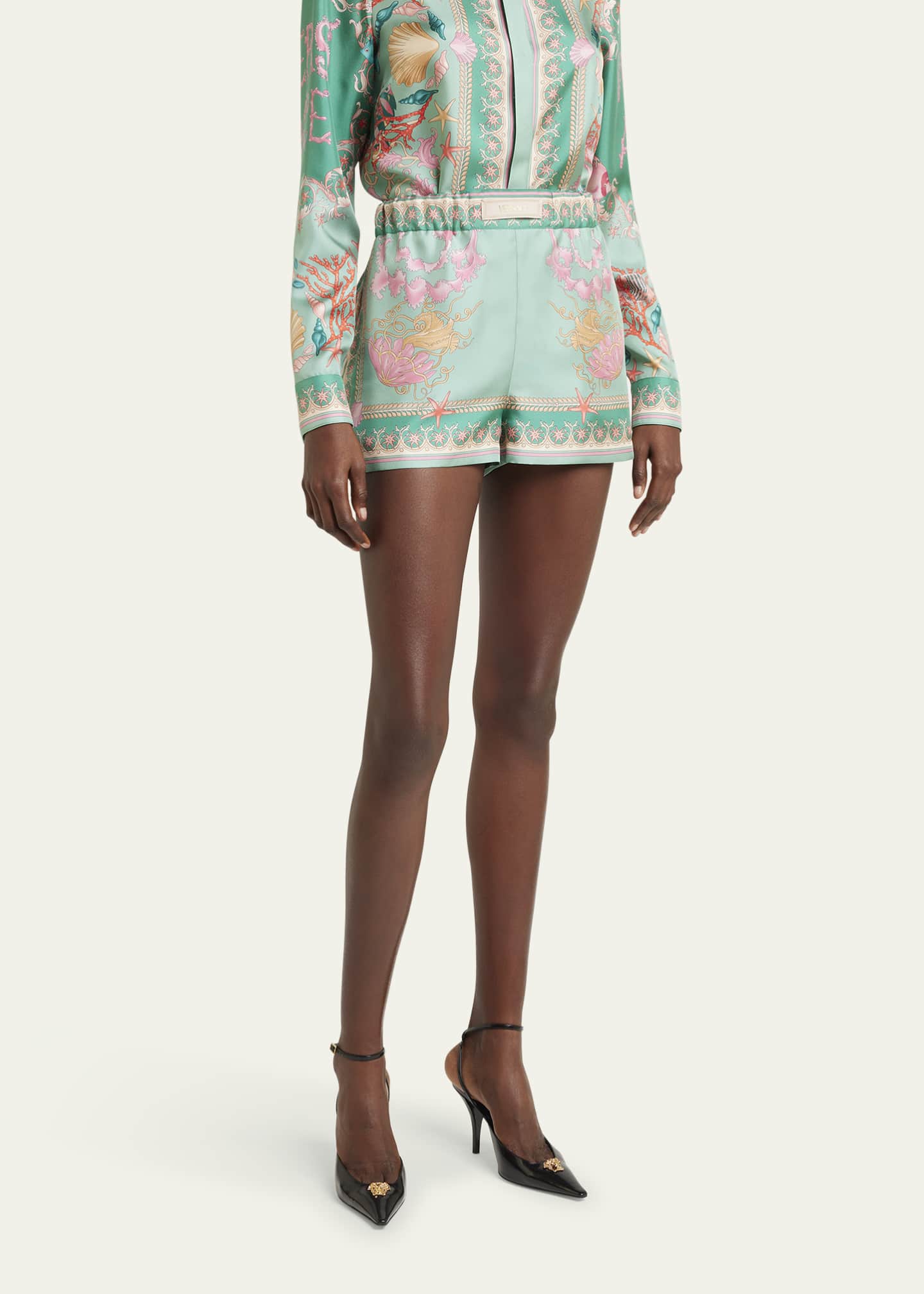 Versace Underwater Barocco Foulard Silk Twill Shorts Image 4 of 5