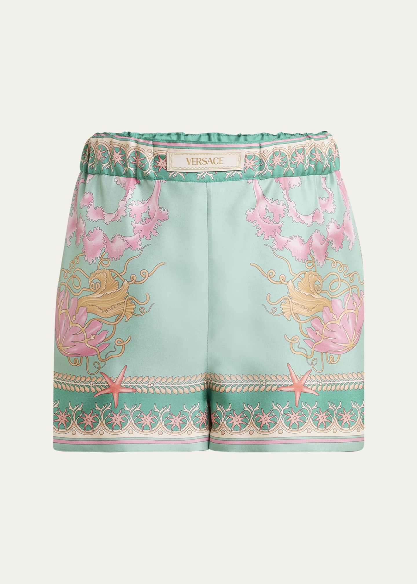Versace Underwater Barocco Foulard Silk Twill Shorts Image 1 of 5