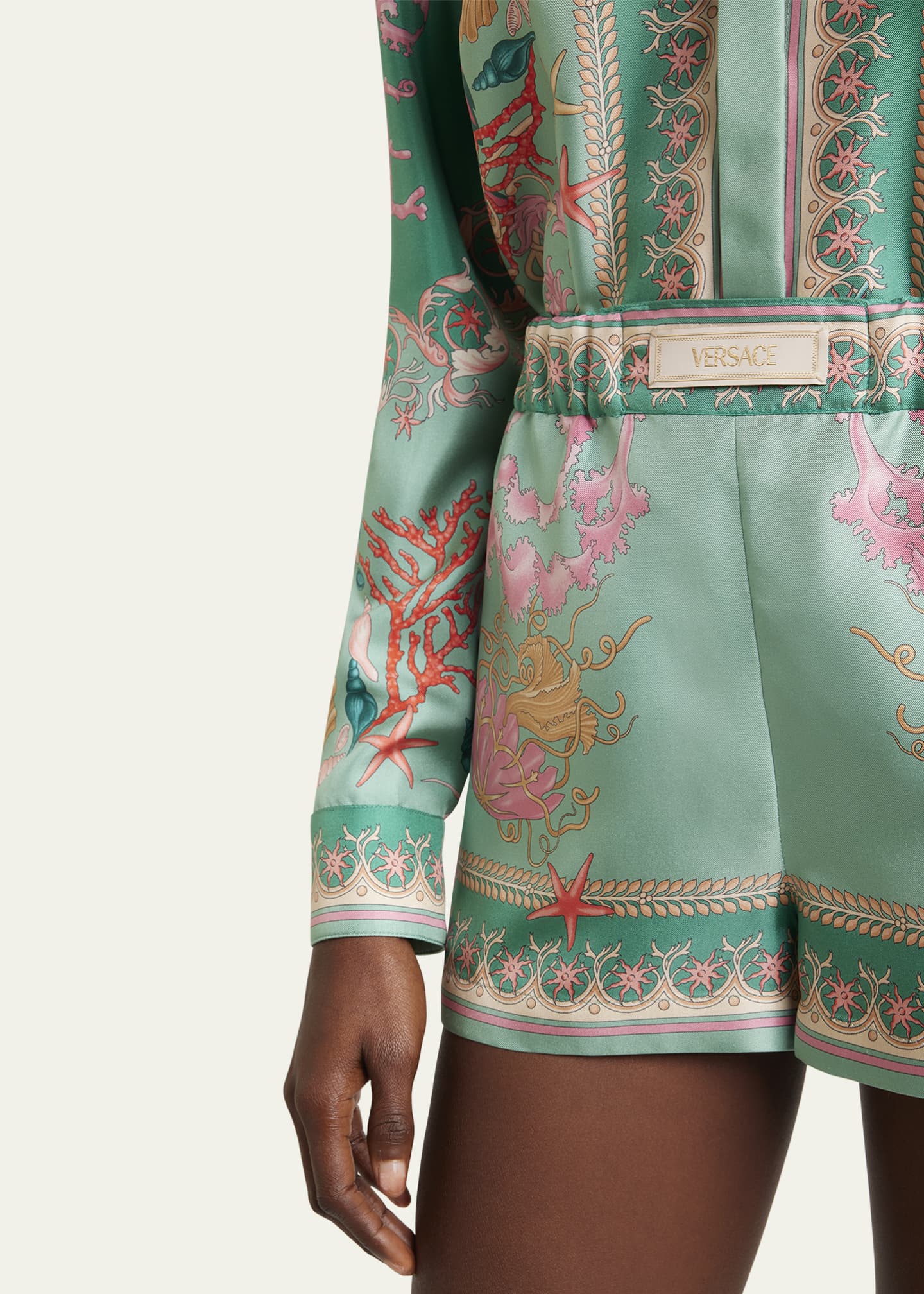 Versace Underwater Barocco Foulard Silk Twill Shorts Image 5 of 5