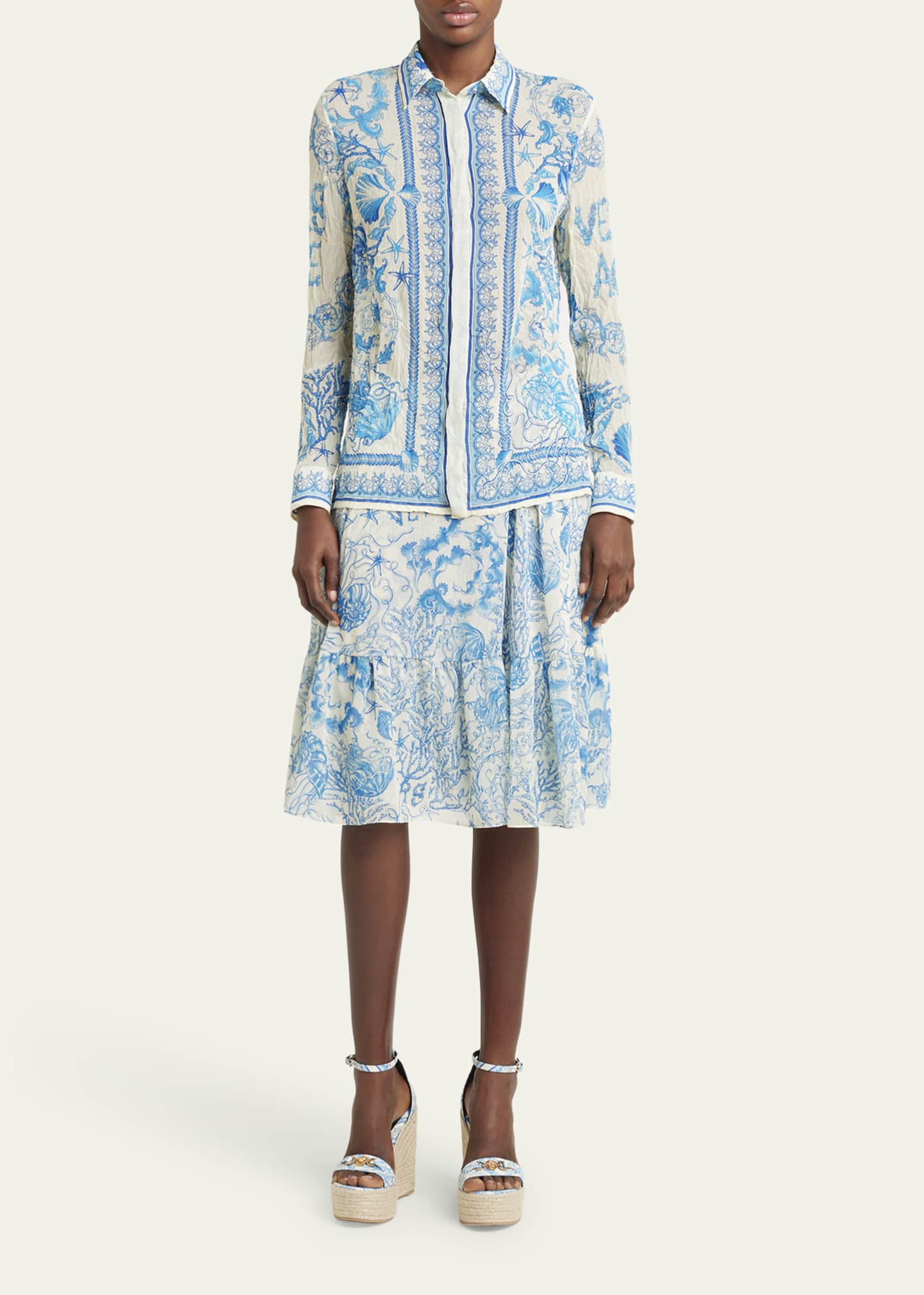 Versace Underwater Barocco Foulard Bicolor Crinkle Formal Shirt Image 2 of 5