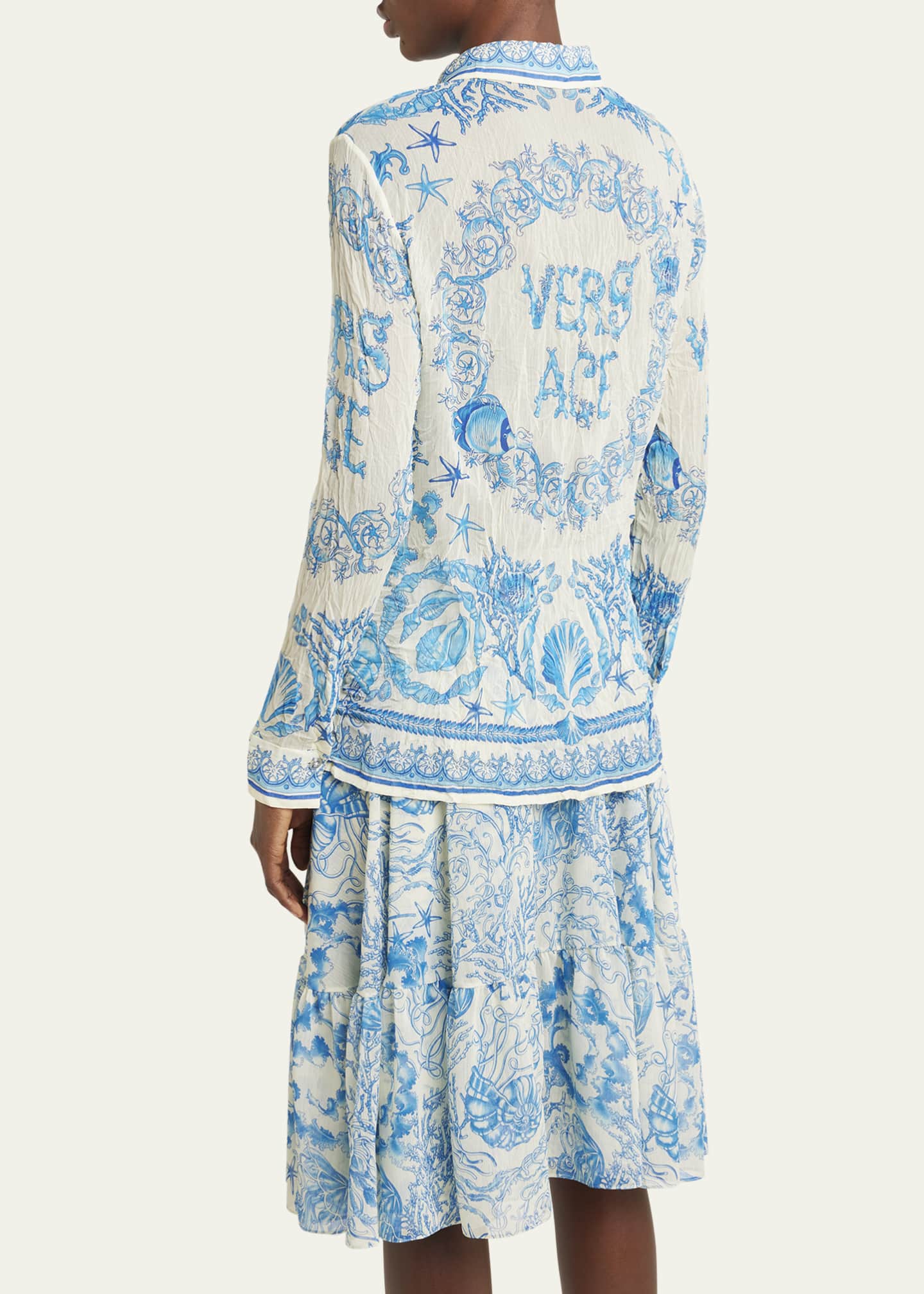 Versace Underwater Barocco Foulard Bicolor Crinkle Formal Shirt Image 3 of 5