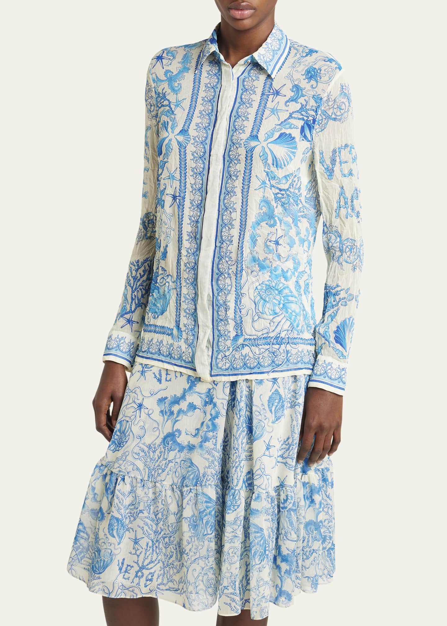 Versace Underwater Barocco Foulard Bicolor Crinkle Formal Shirt Image 4 of 5