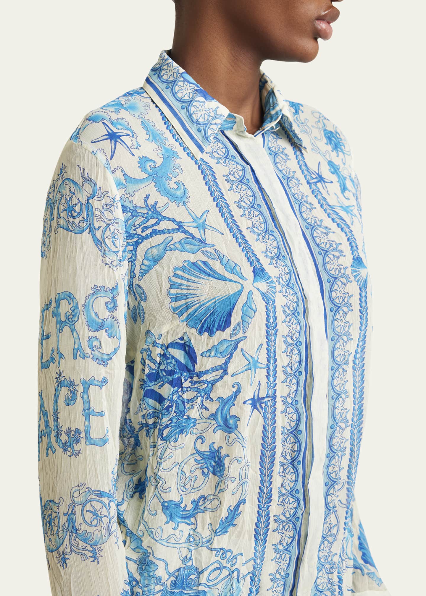 Versace Underwater Barocco Foulard Bicolor Crinkle Formal Shirt Image 5 of 5