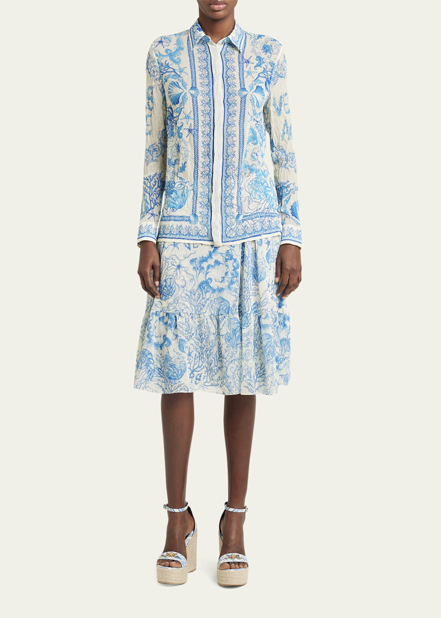Versace Underwater Barocco Foulard Bicolor Crinkle Skirt Image 2 of 5