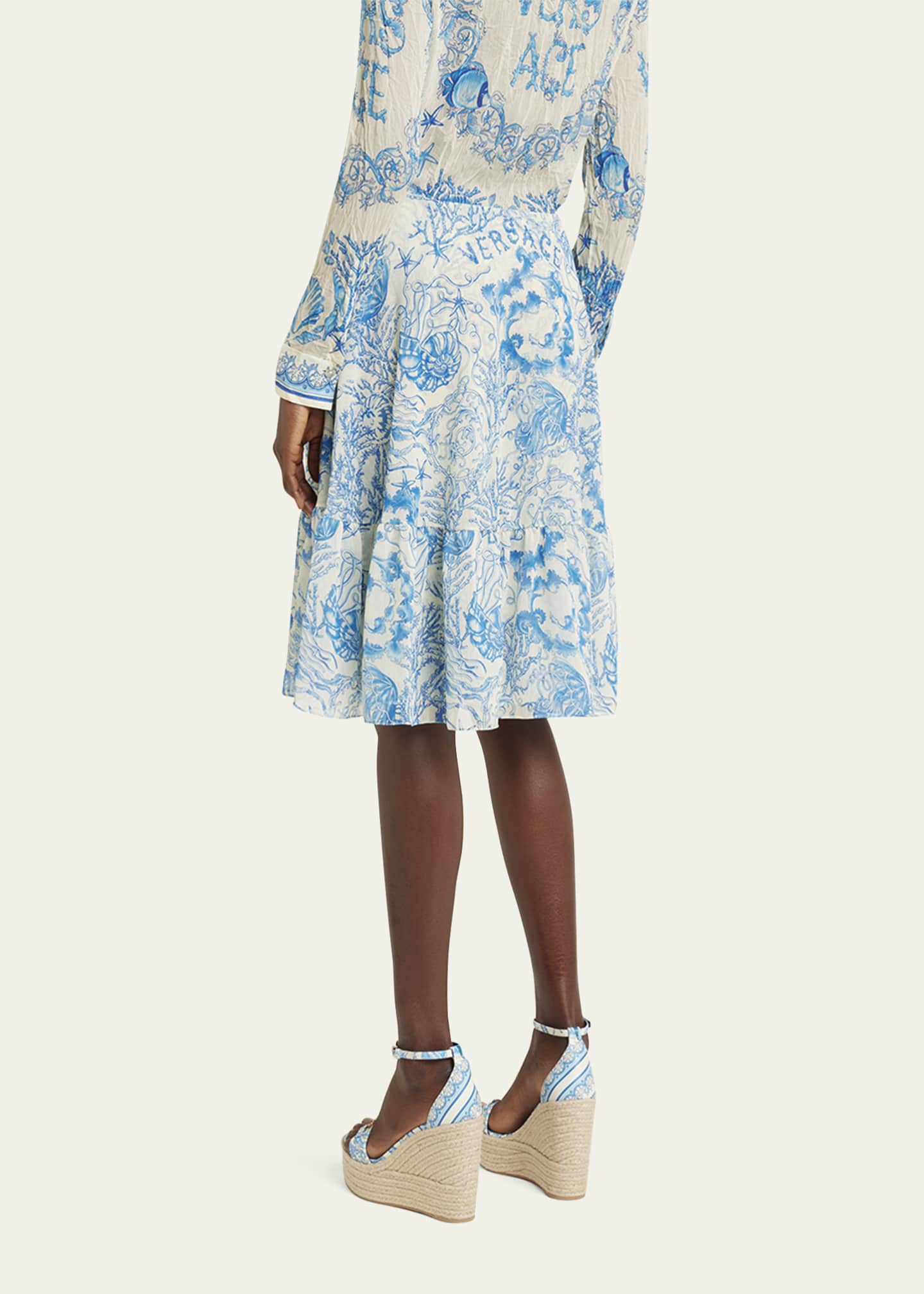 Versace Underwater Barocco Foulard Bicolor Crinkle Skirt Image 3 of 5