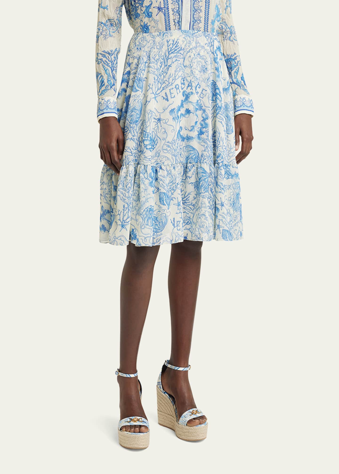 Versace Underwater Barocco Foulard Bicolor Crinkle Skirt Image 4 of 5