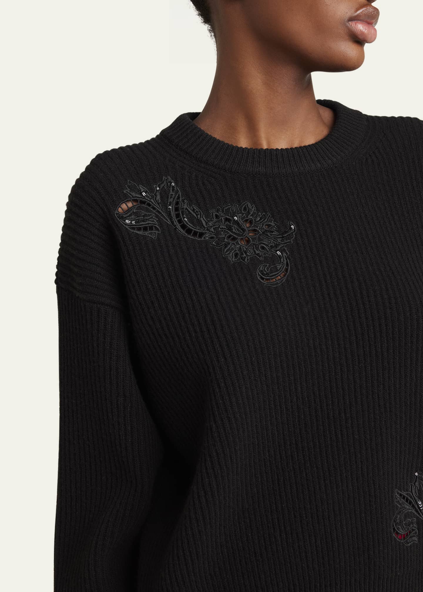 Versace Sequined Barocco Leaf Embroidered Wool Sweater Image 5 of 5
