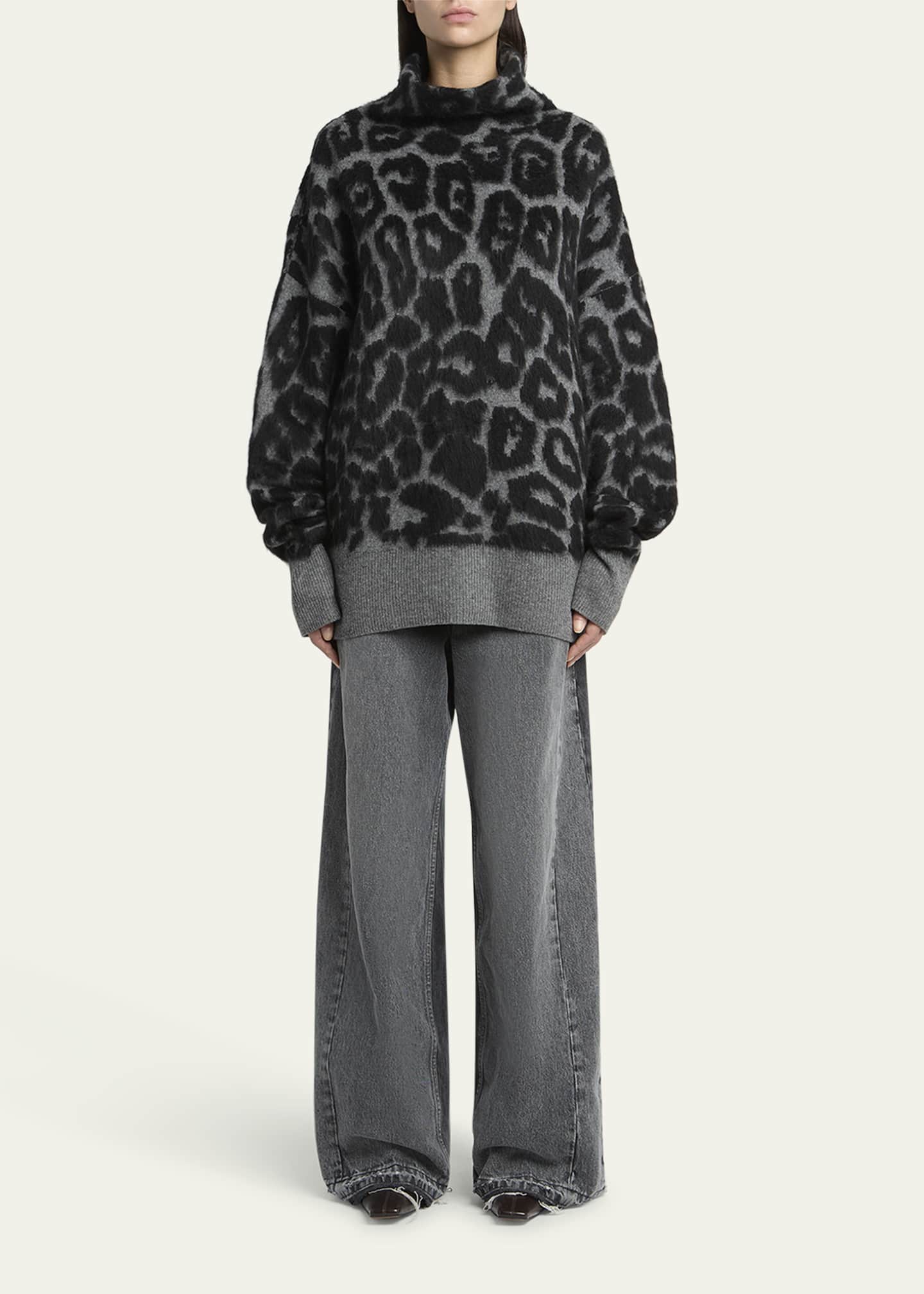Stella McCartney Leopard Jacquard Oversized Wool Turtleneck