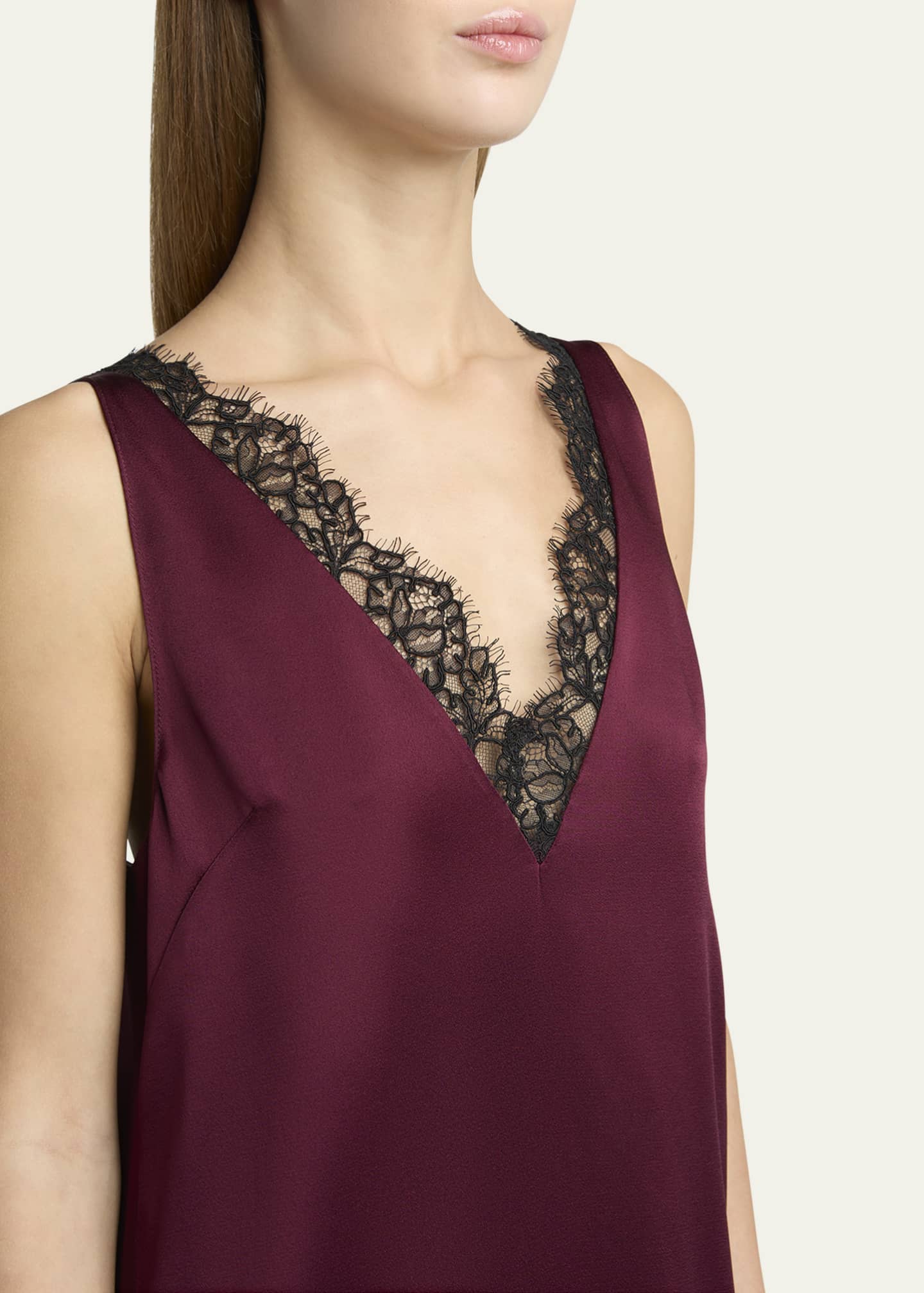 Stella McCartney Lace-trimmed Satin Midi Dress - Women - Burgundy Dresses - M