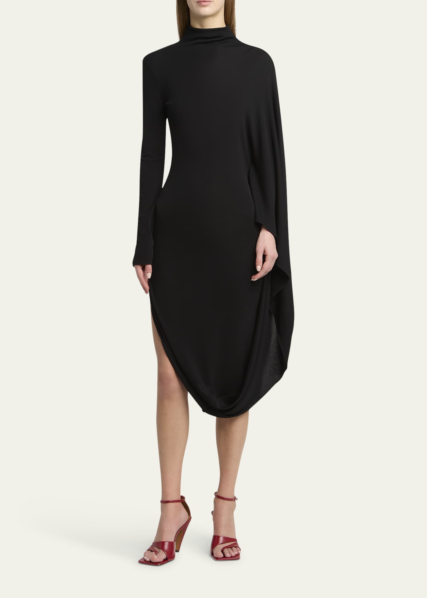 Stella McCartney - Asymmetric Cape Midi Dress, Black, Size: 38