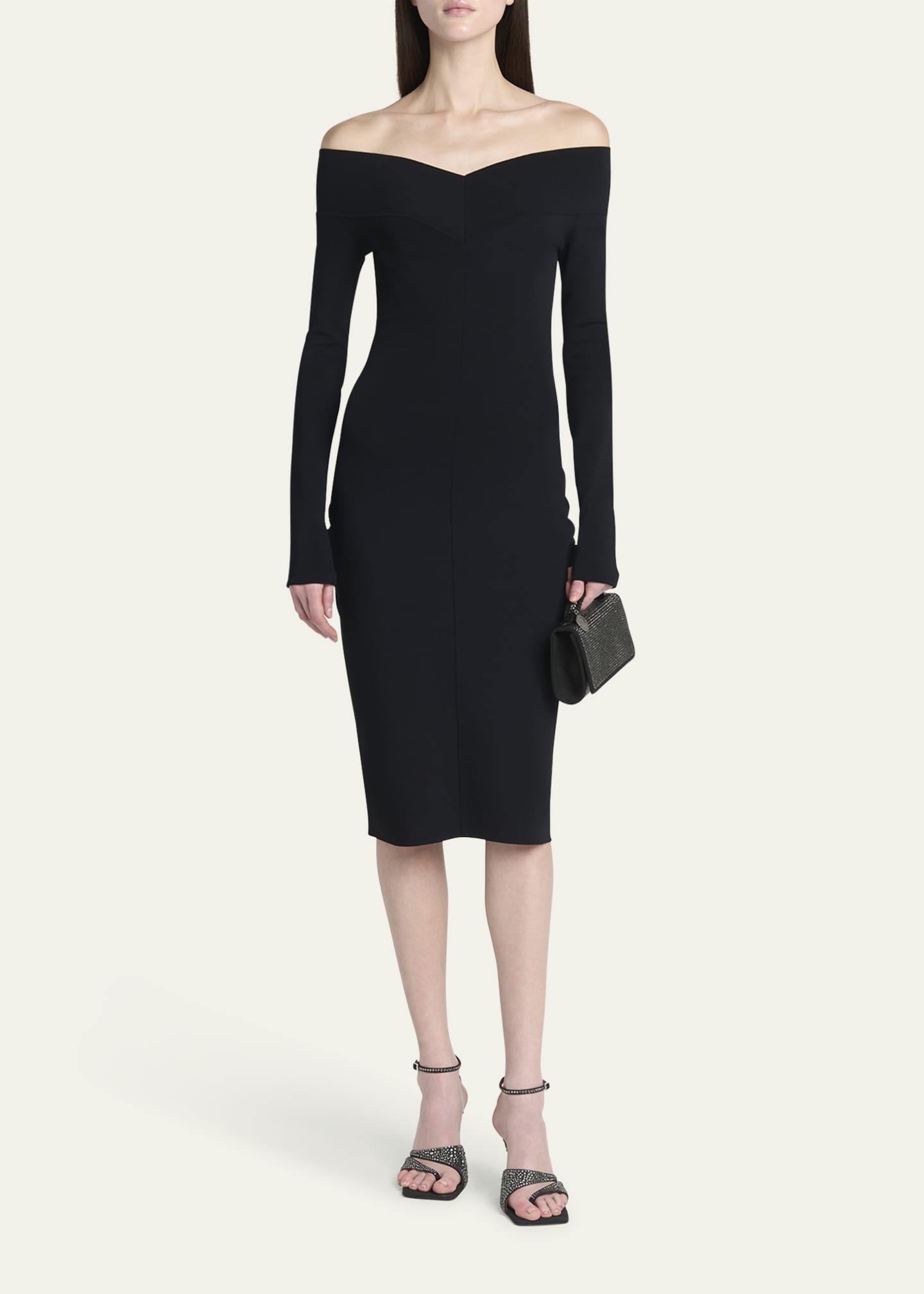 Stella McCartney Off-the-Shoulder Compact Knit Midi Dress Image 2 of 5