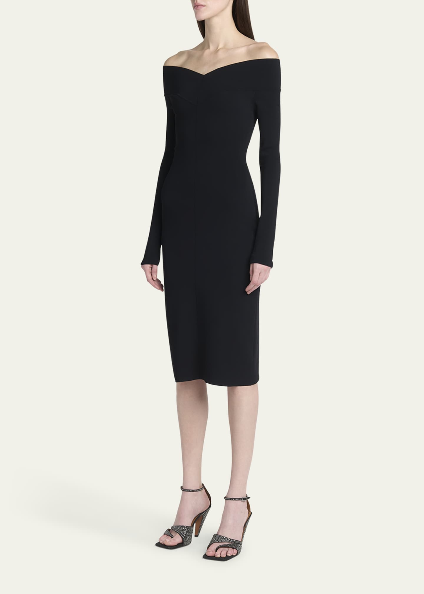 Stella McCartney Off-the-Shoulder Compact Knit Midi Dress Image 4 of 5
