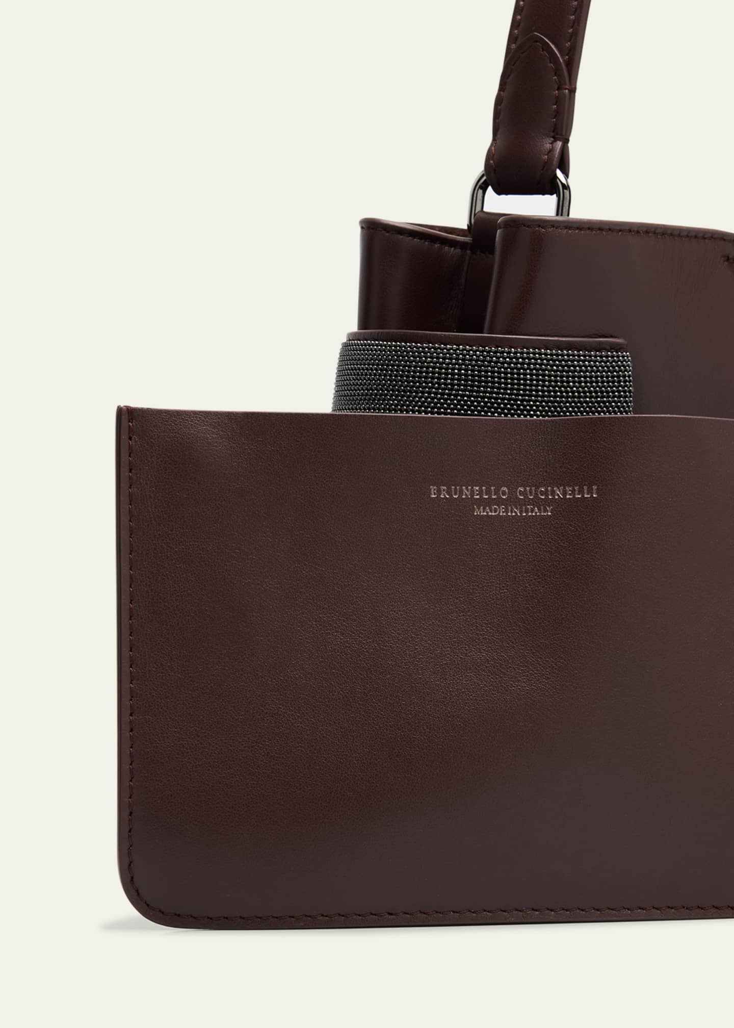 Brunello Cucinelli Essence Monili Leather Top-Handle Bag Image 4 of 5
