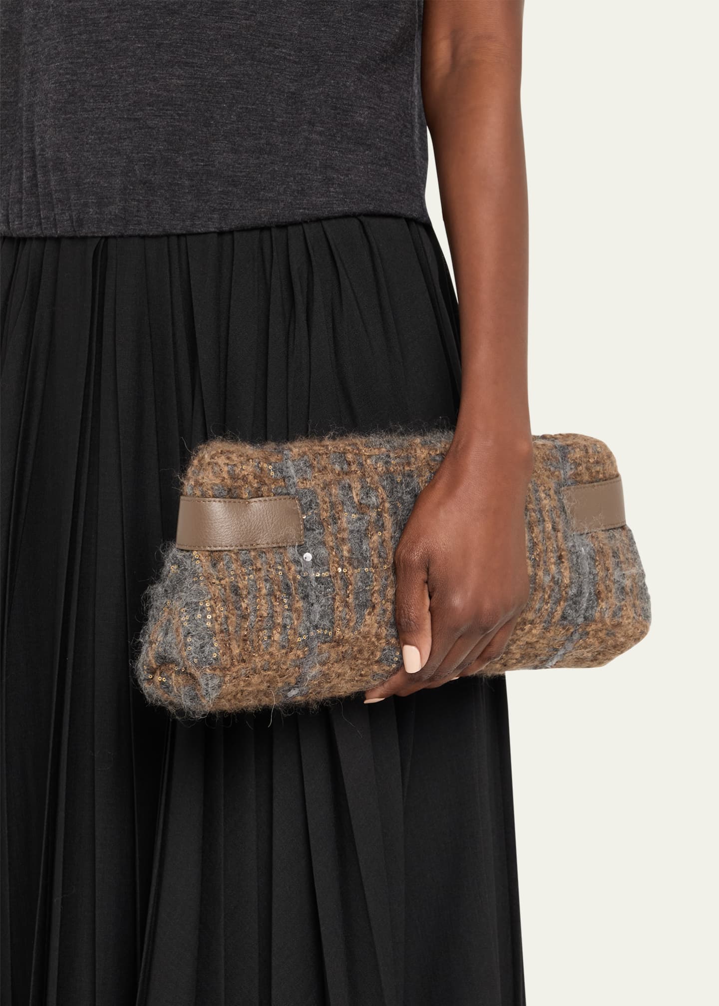 Brunello Cucinelli Essence Sequin-Embellished Fuzzy Clutch Bag Image 2 of 6
