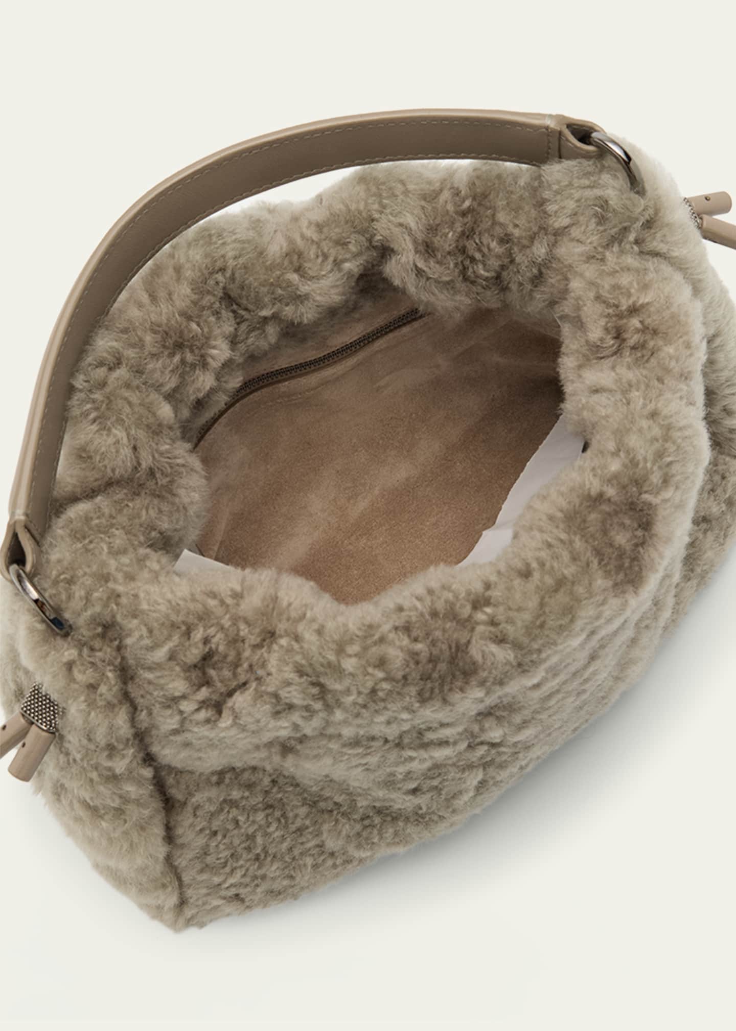 Brunello Cucinelli Small Shearling Bucket Bag Image 4 of 6