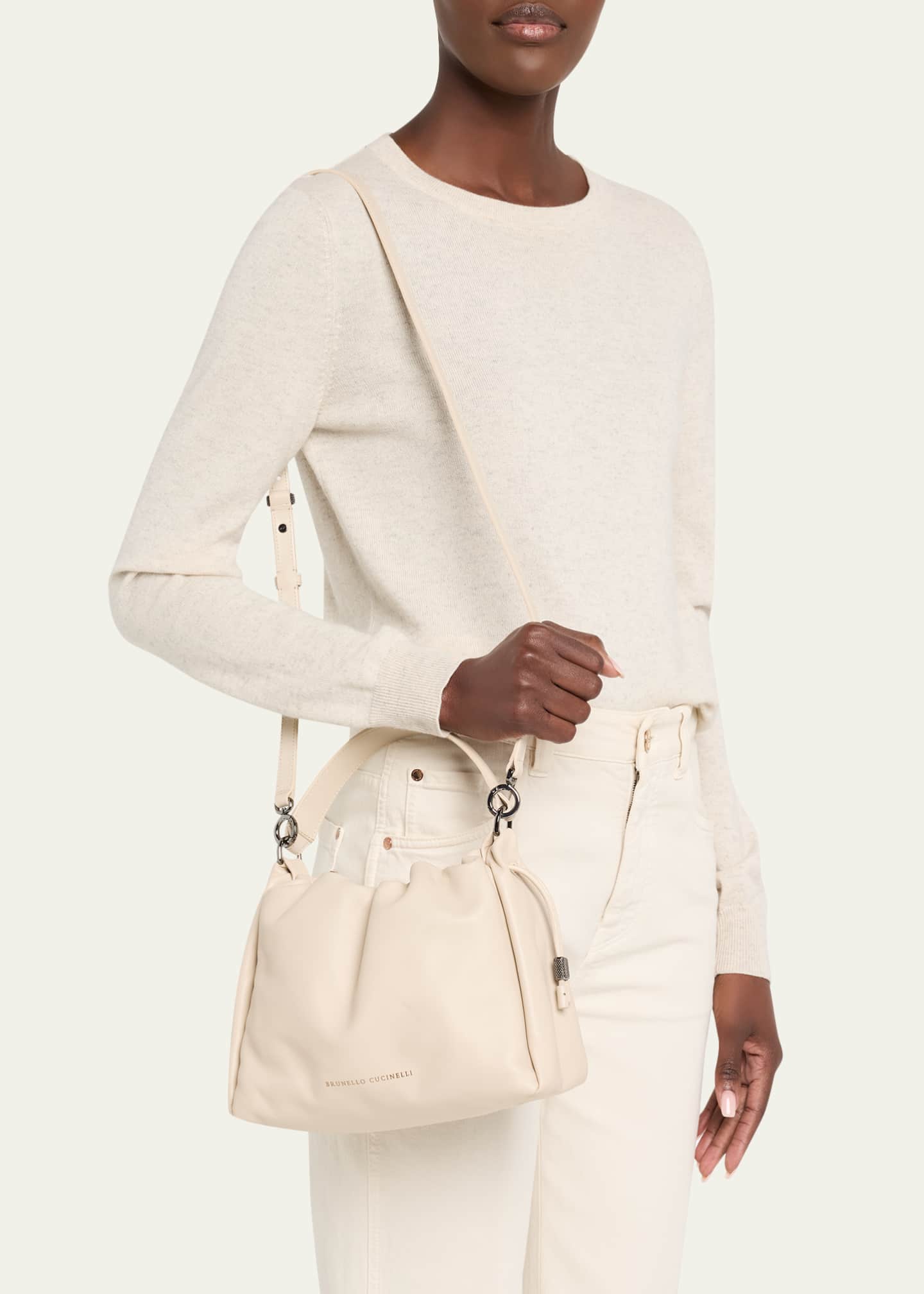 Brunello Cucinelli Small Lambskin Leather Bucket Bag Image 2 of 6