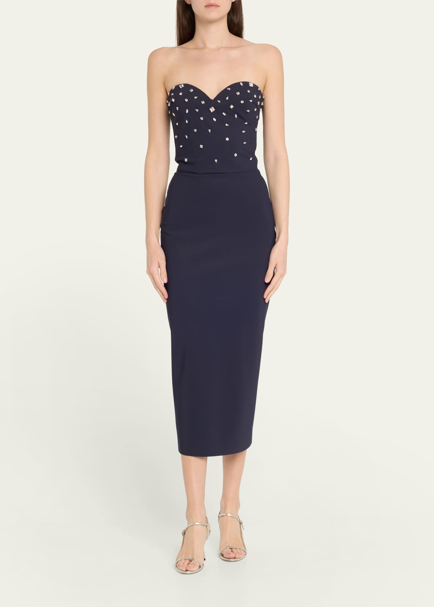 Chiara Boni La Petite Robe Mahta Strapless Crystal-Embellished Midi Dress Image 2 of 5