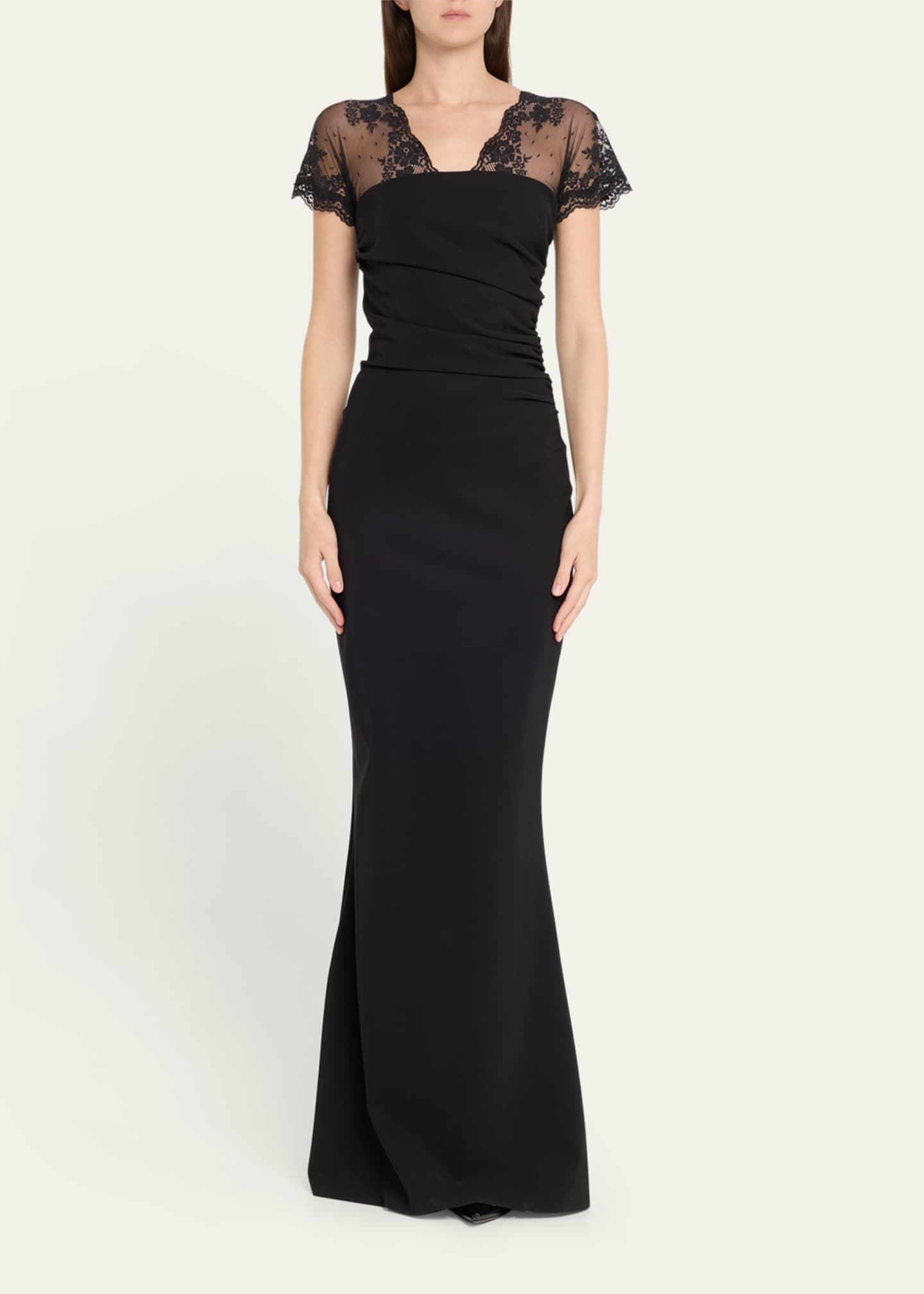 Chiara Boni La Petite Robe Genic Ruched Lace-Embellished Mermaid Gown Image 2 of 5