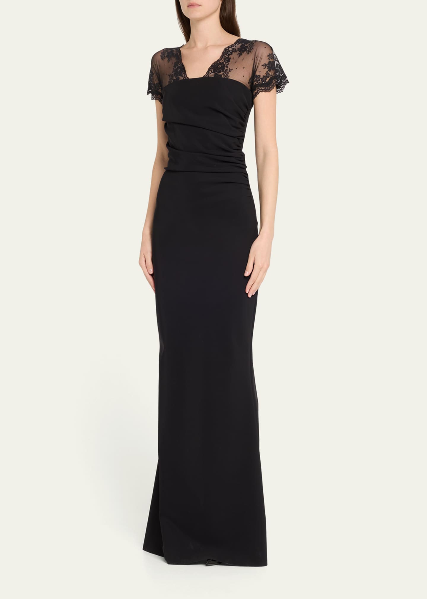 Chiara Boni La Petite Robe Genic Ruched Lace-Embellished Mermaid Gown Image 4 of 5